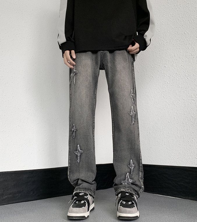 Japanese Brand Men's American high-street embroidered loose wide-leg jeans Size US 32 / EU 48 - 1 Thumbnail