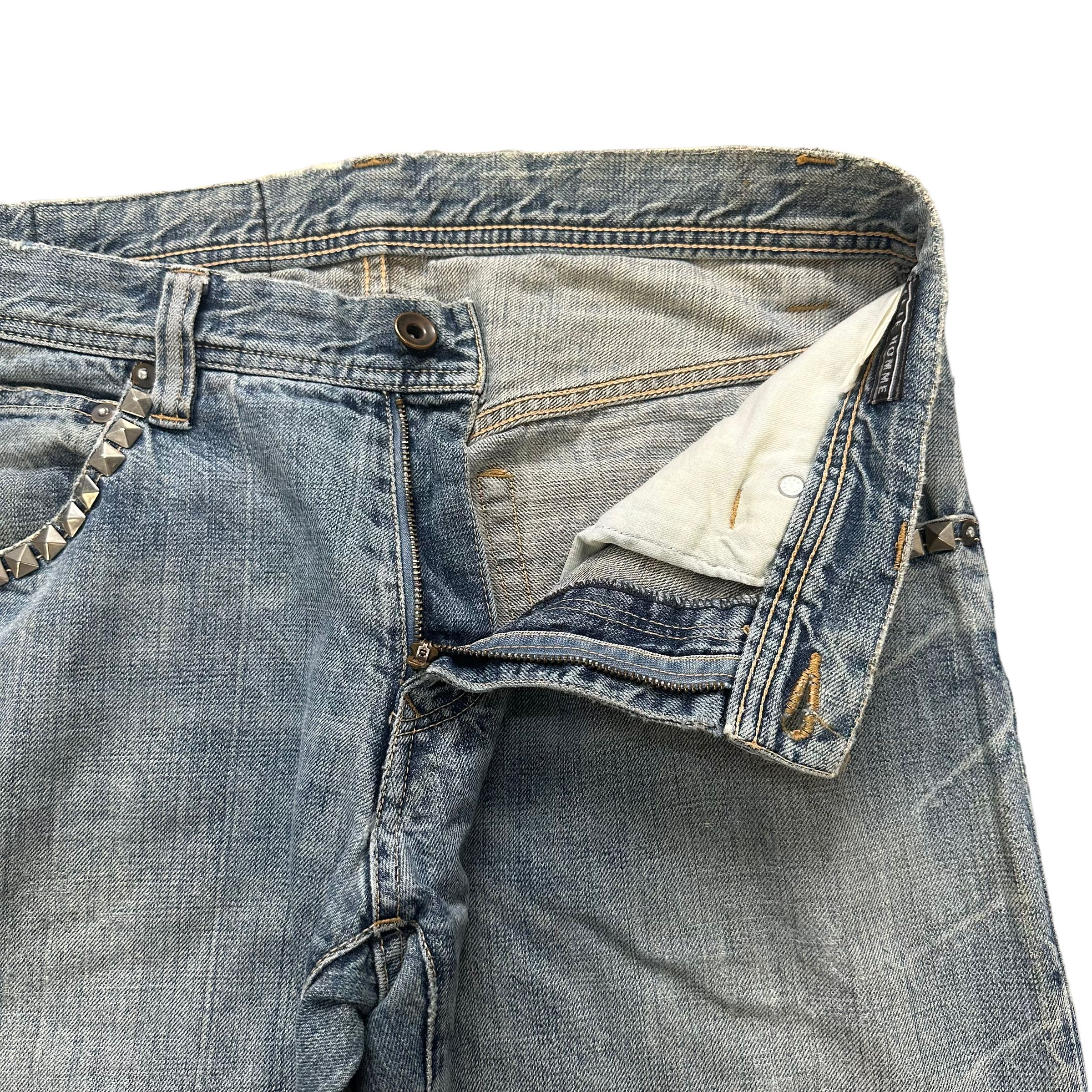 Issey Miyake TRASHED🔥 TETE HOMME LIGHT WASH STUDDED DENIM PANT #7798-176 Size US 31 - 5 Thumbnail