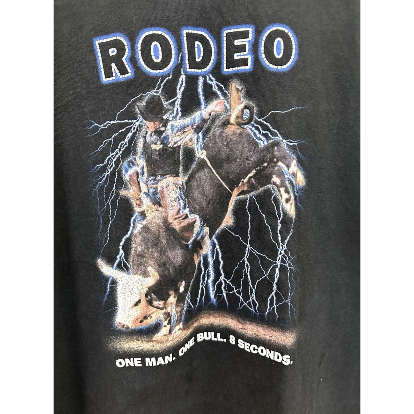 Wrangler VINTAGE Wrangler Rodeo T-Shirt L Black Cowboy Western Bull 8 Seconds Thunder Mens Size US L / EU 52-54 / 3 - 3 Thumbnail
