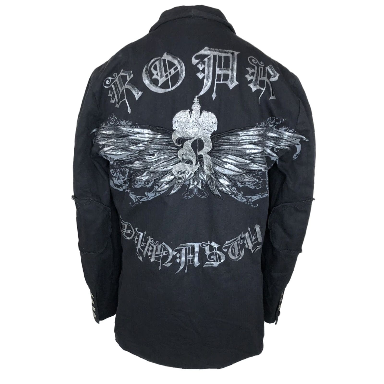 Roar Roar / Buckle Embroidered Mens Blazer Jacket - Wing Collared Buckle Closure - Black - Size M Size 40R - 1 Thumbnail