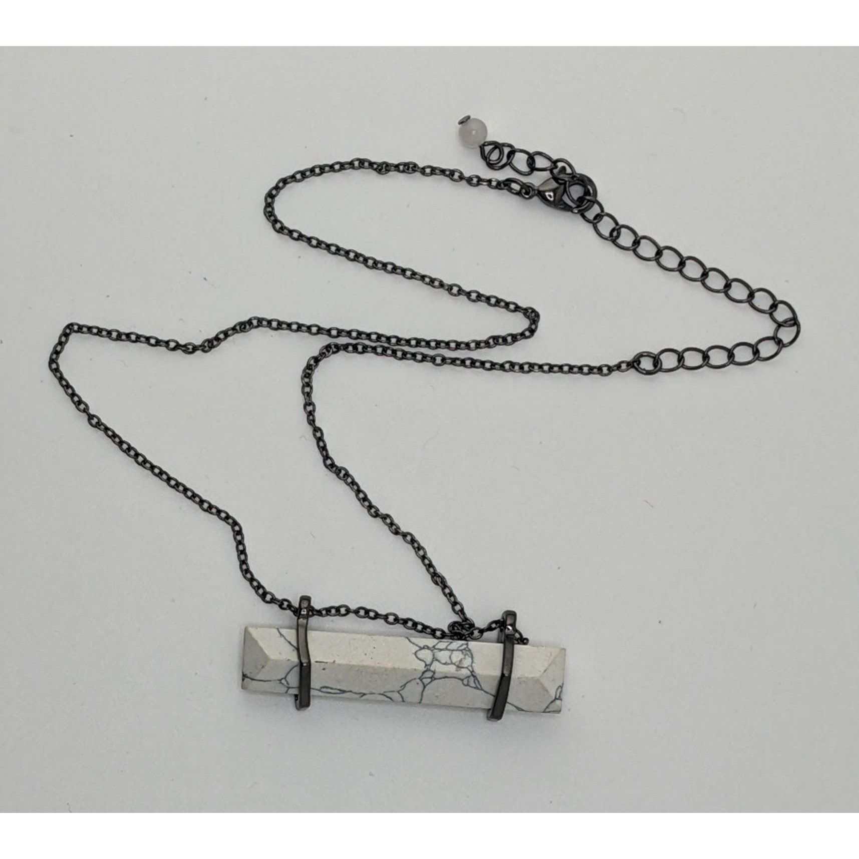 Other Modern Marbled Howlite Bar Pendant Necklace With Gunmetal To Size ONE SIZE - 4 Thumbnail