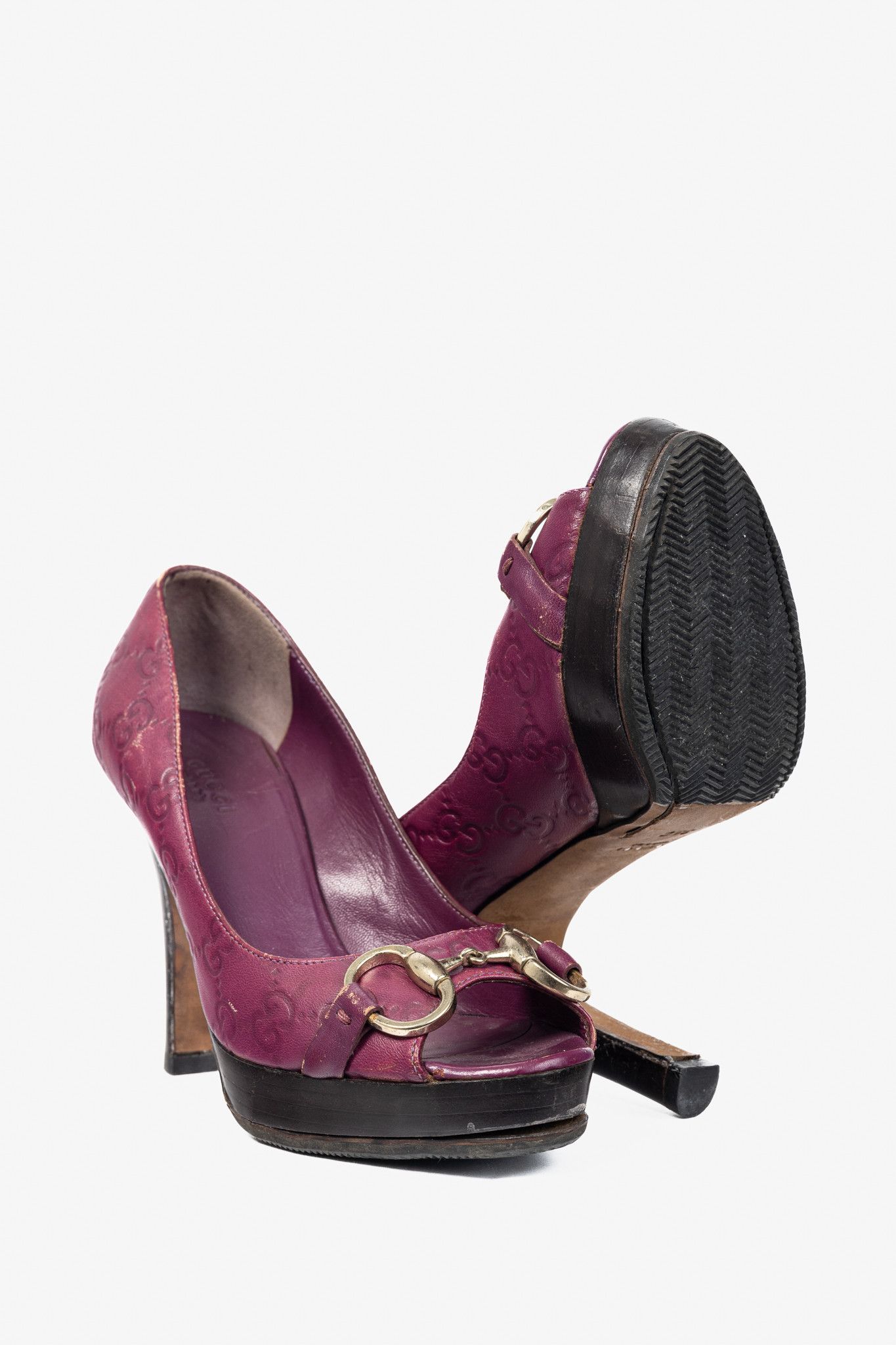 Gucci Gucci Purple Guccissima Soft Leather Horsebit Peep-Toe Pumps Size US 4.5 / IT 34.5 - 4 Thumbnail