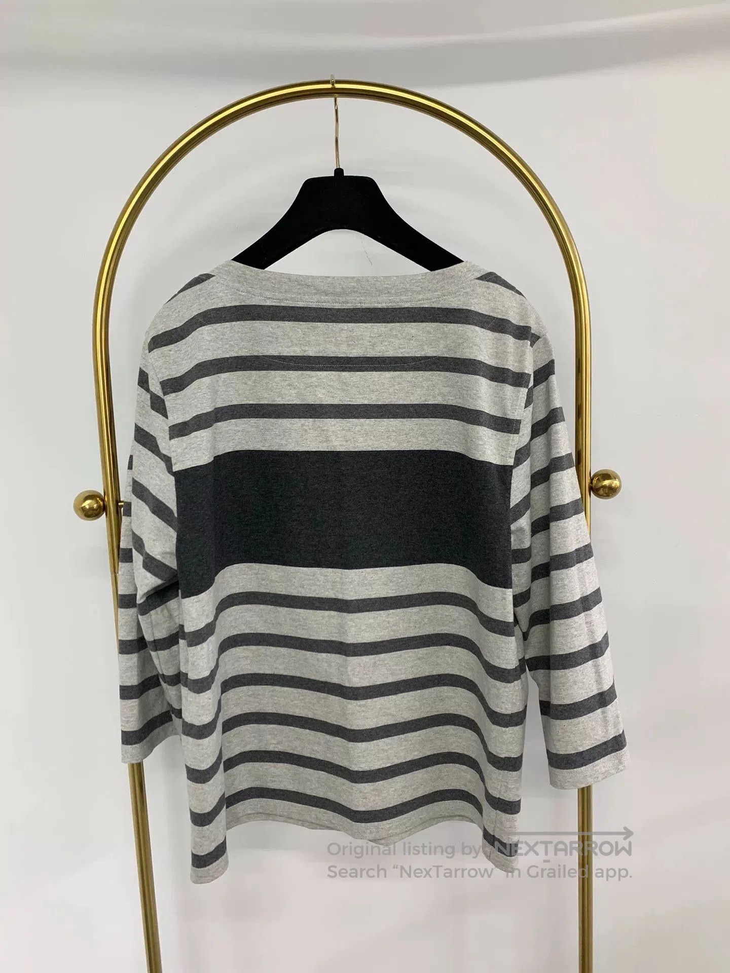 Hermes Gray Striped Long Sleeve T-shirt.