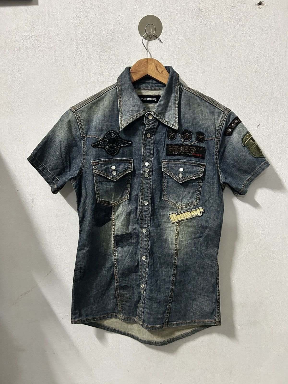 If Six Was Nine Jackrose punk skull patches denim button up Size US M / EU 48-50 / 2 - 1 Thumbnail