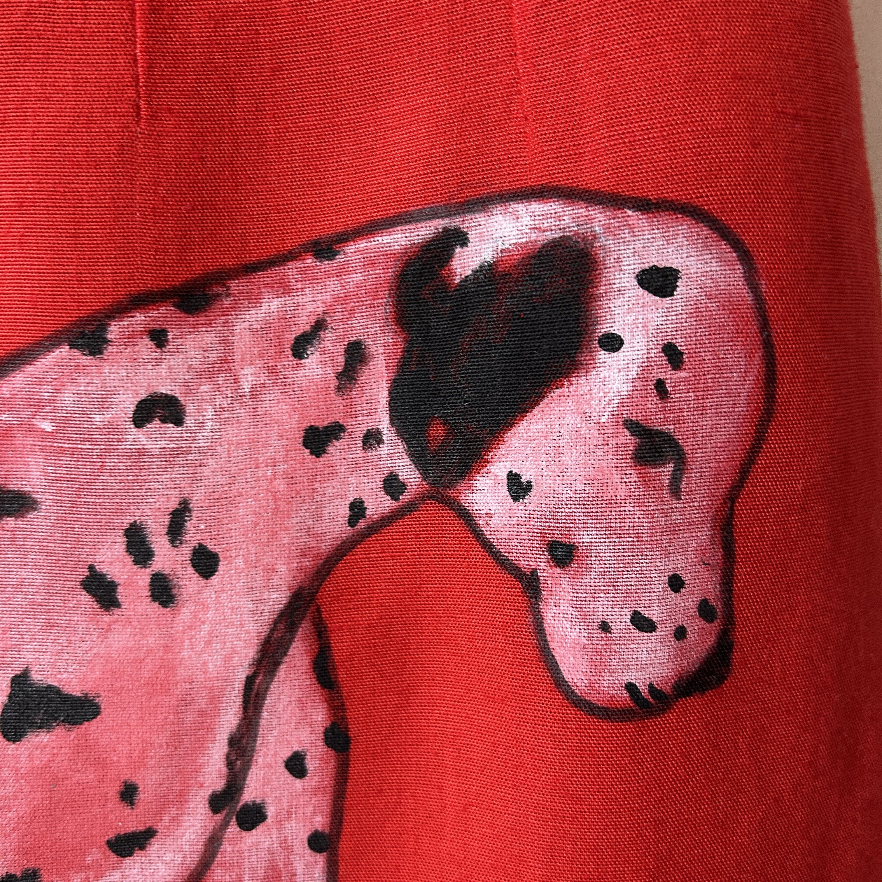 Custommade Painted Dalmatian Dog Red Linen Cotton Mini Skirt Size 27" / US 4 / IT 40 - 12 Thumbnail