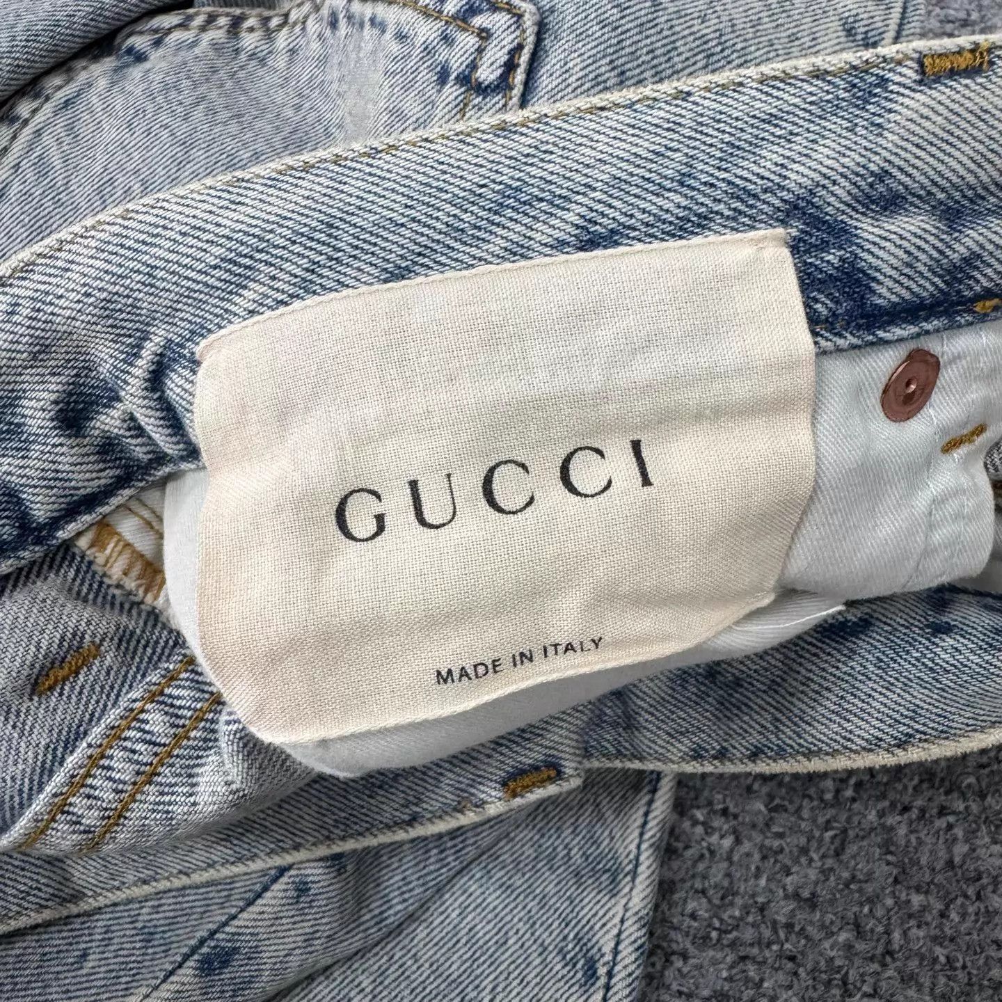 Gucci Gucci NY patch light blue high-waisted wide-leg denim 29 Size 29" - 6 Thumbnail