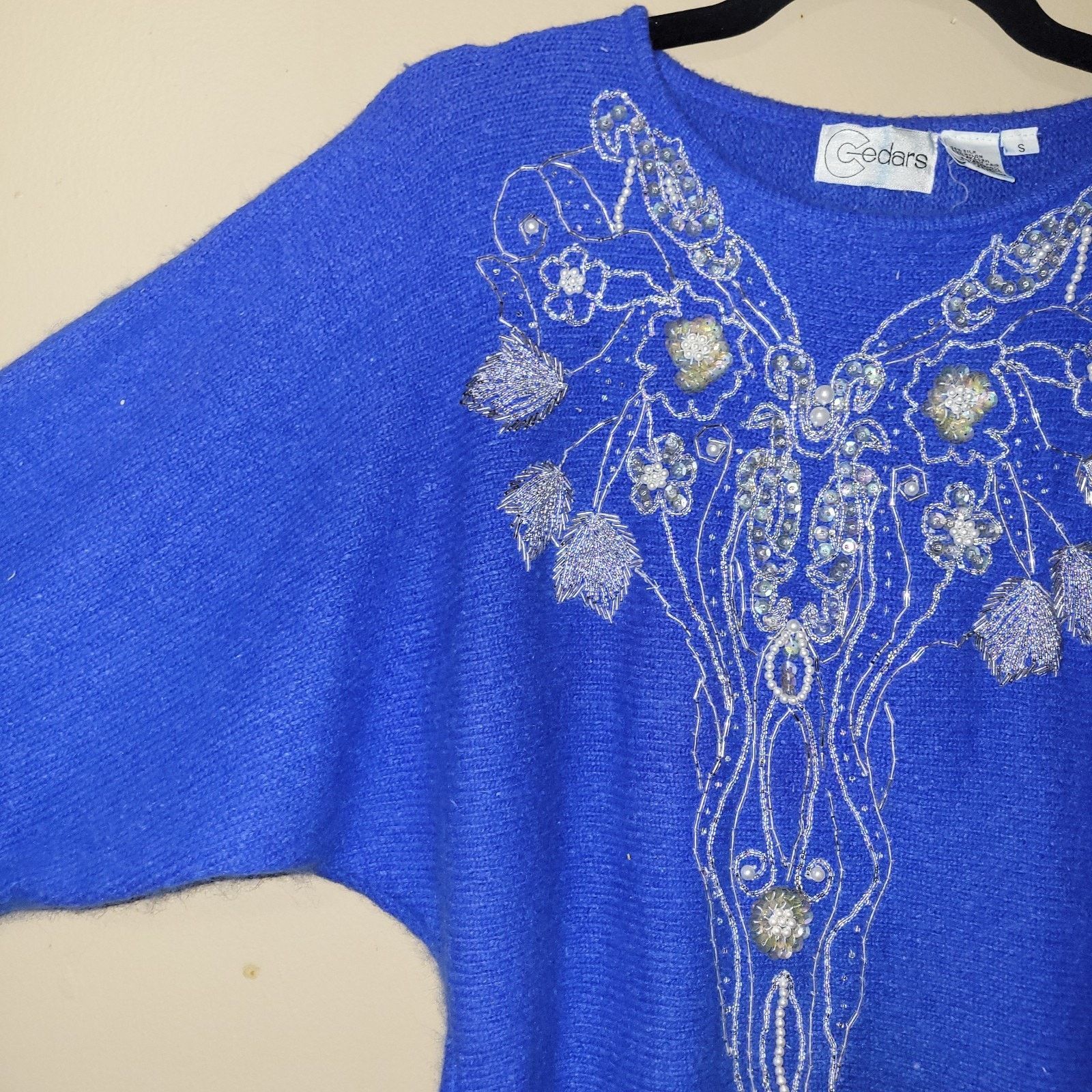 & Other Stories Cedars Beaded Sweater Small Blue Silk Lambswool Angora Blend Size S / US 4 / IT 40 - 8 Thumbnail
