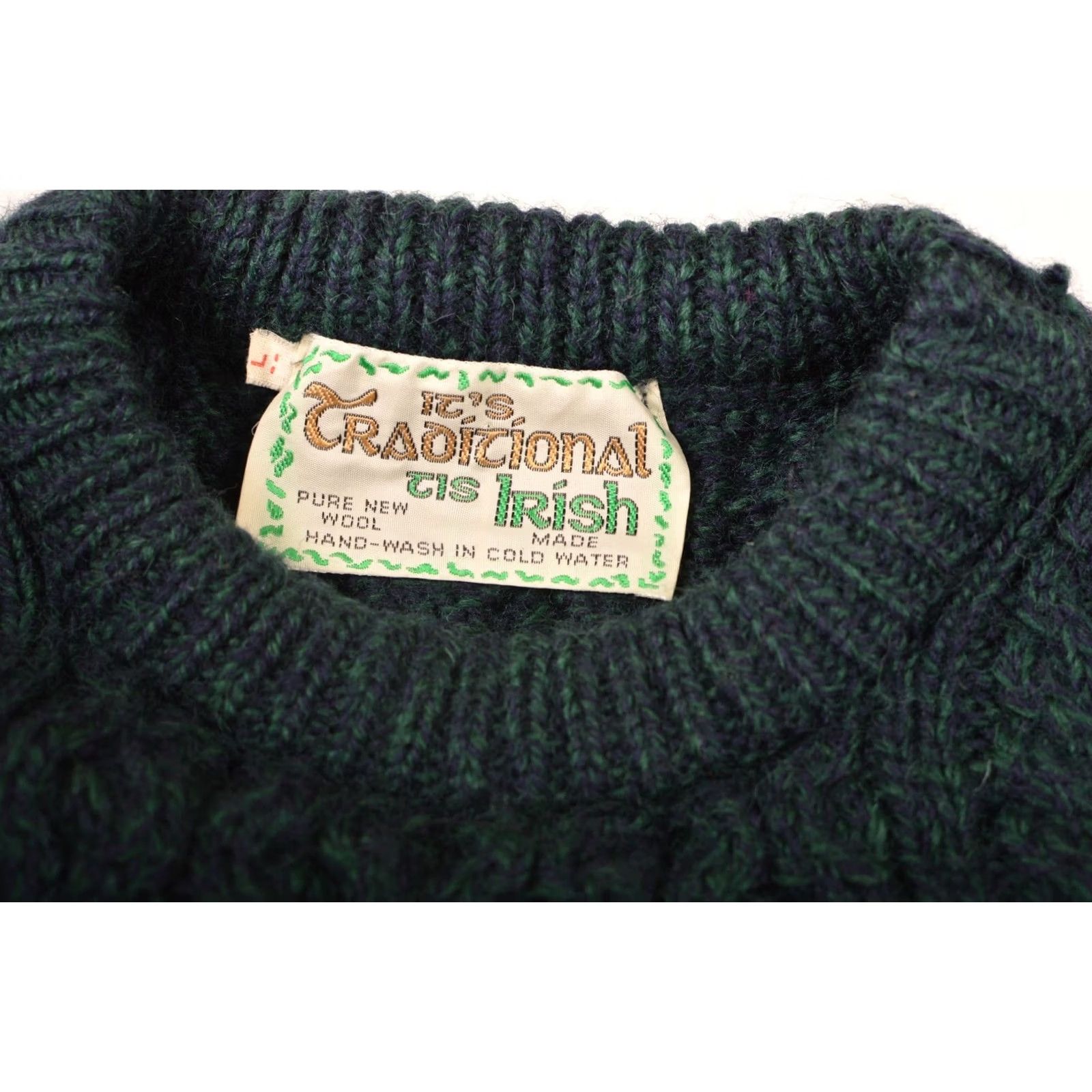 Vintage It's Traditional Tis Irish Cable Knit Green Wool Sweater L Mens Pullover, Size L, Green, Pure New Wool, Vintage-Style Cable Knit, 100% Wool Size US L / EU 52-54 / 3 - 3 Thumbnail