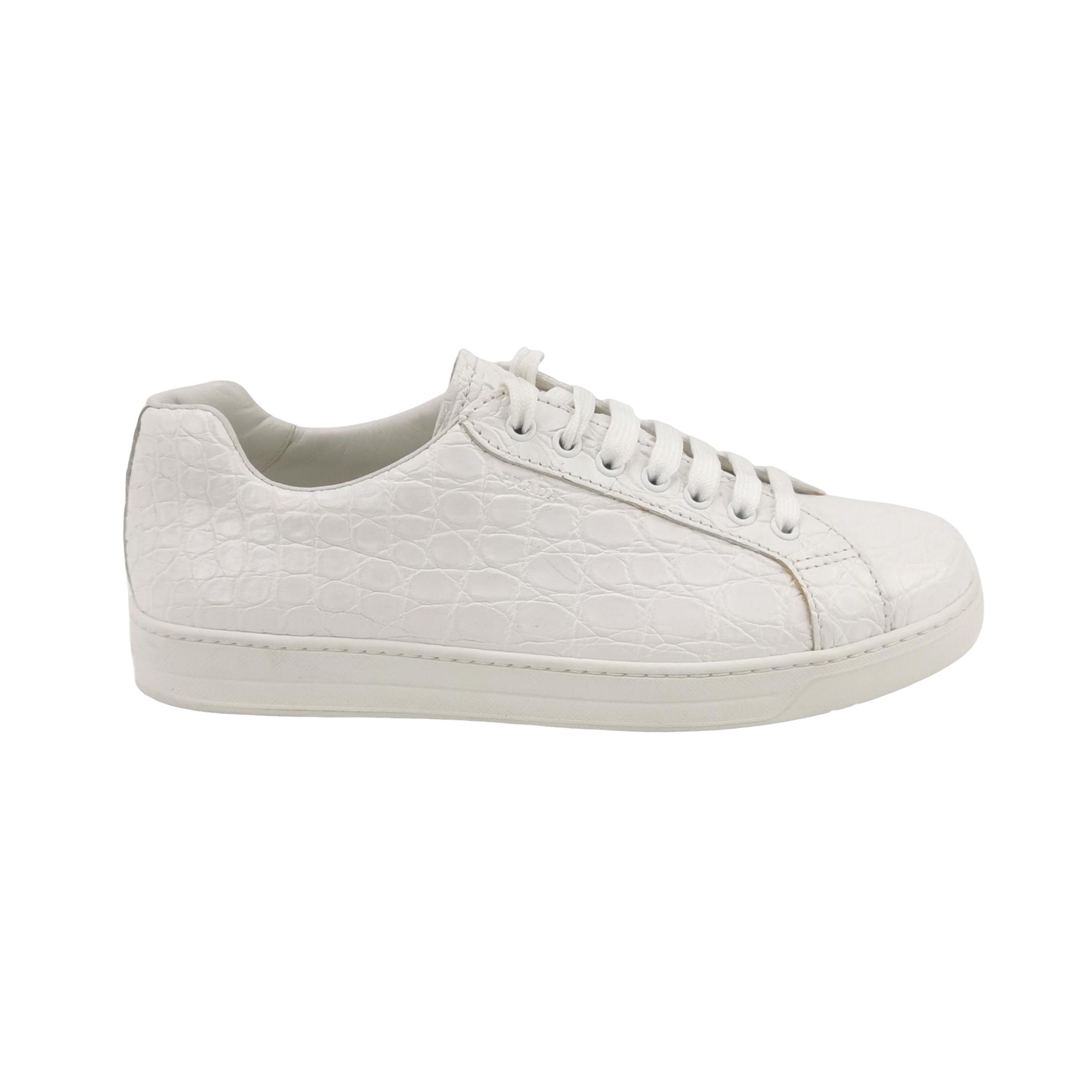 Prada Prada White Crocodile Leather Low-Top Sneakers EU 40 Size US 7 / EU 40 - 1 Thumbnail