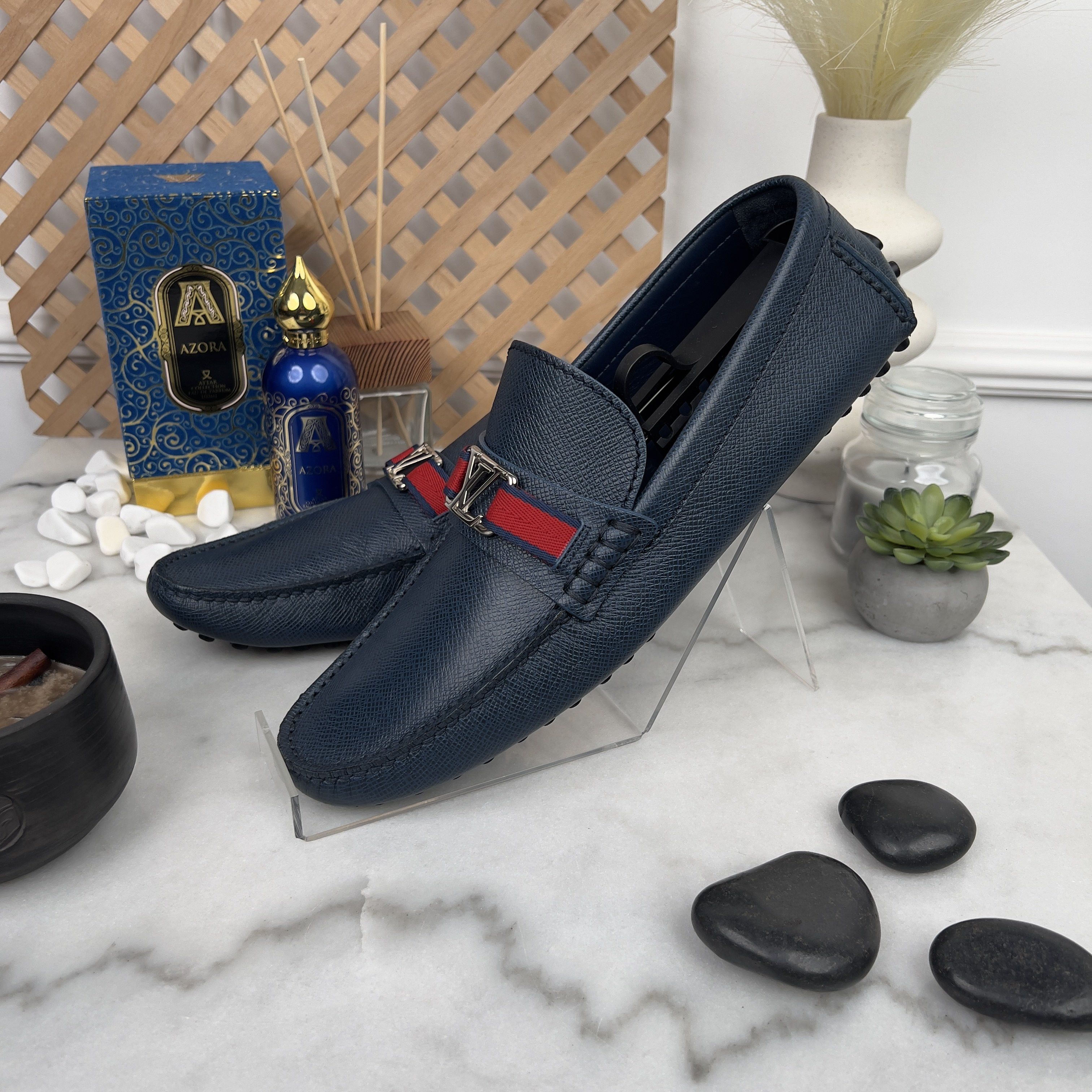 Louis Vuitton Hockenheim Moccasins Blue Taiga Leather Size US 9.5 / EU 42-43 - 4 Thumbnail