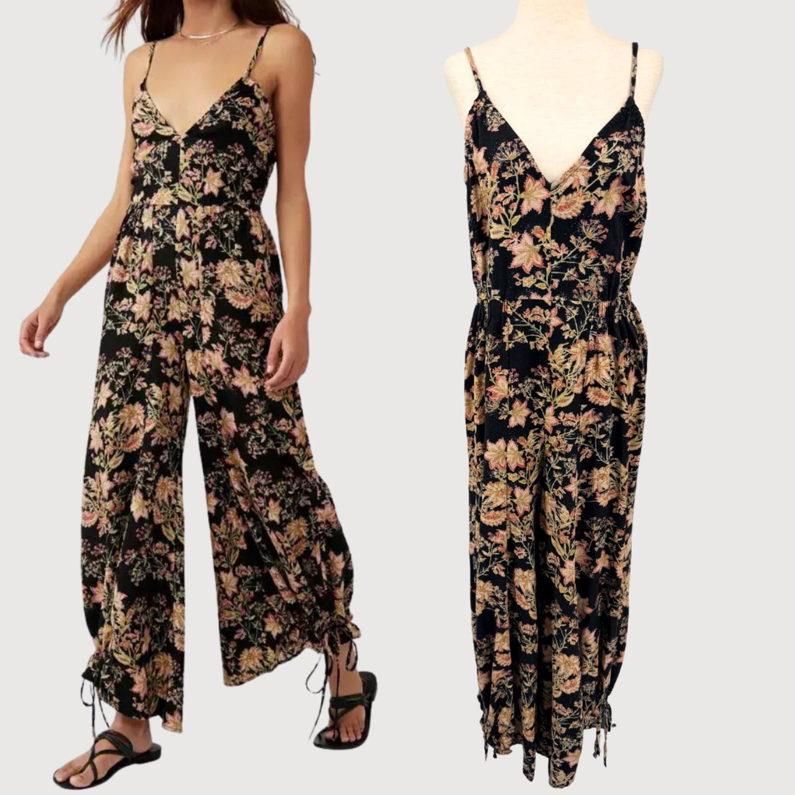 Free People Free People Floral Wide Leg Jumpsuit Black L Size 36" / US 14 / IT 50 - 1 Thumbnail