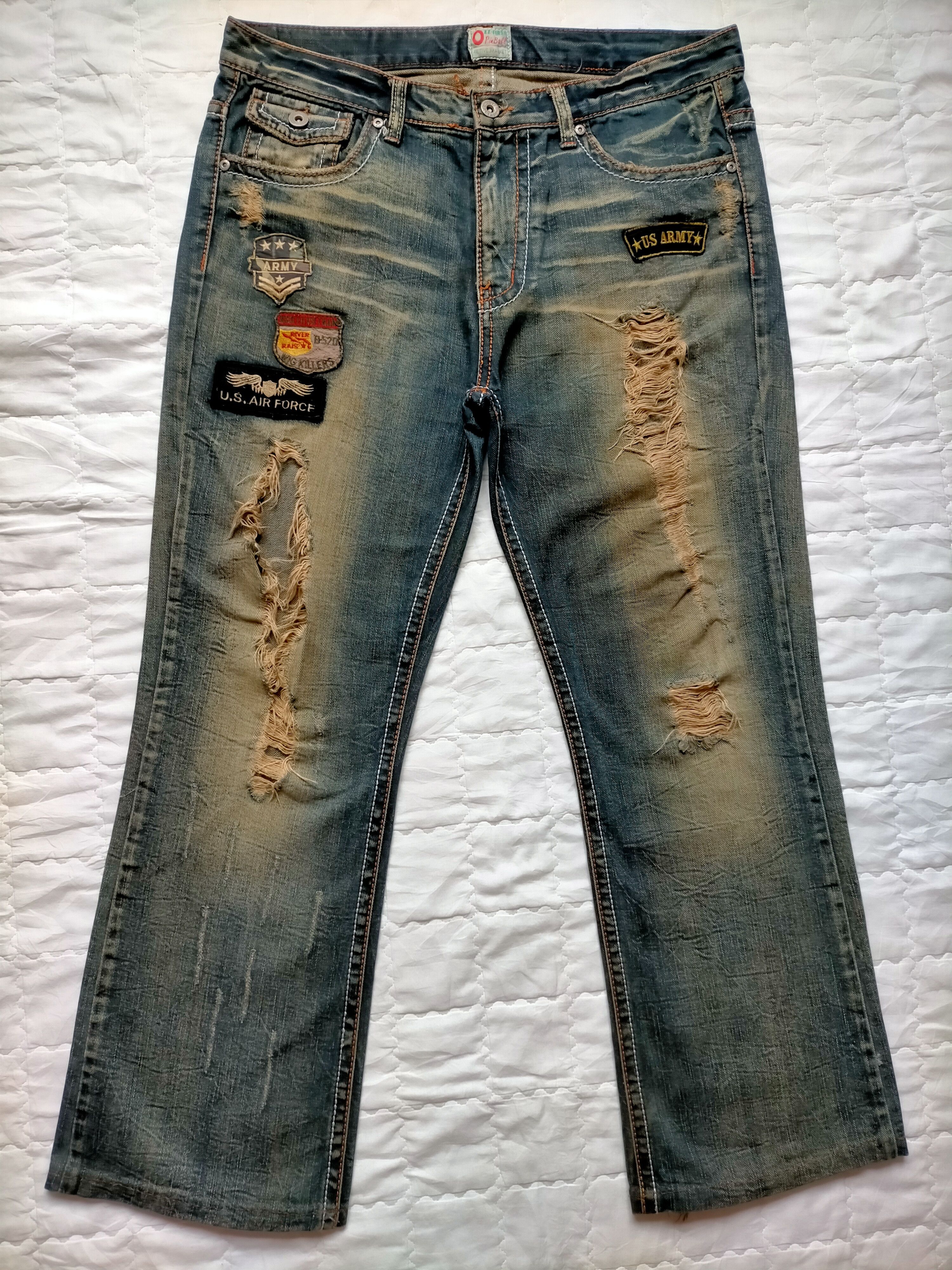 If Six Was Nine Flare Jeans OzzPinball Ripped Patchwork Boot cut denim Size US 35 - 1 Thumbnail