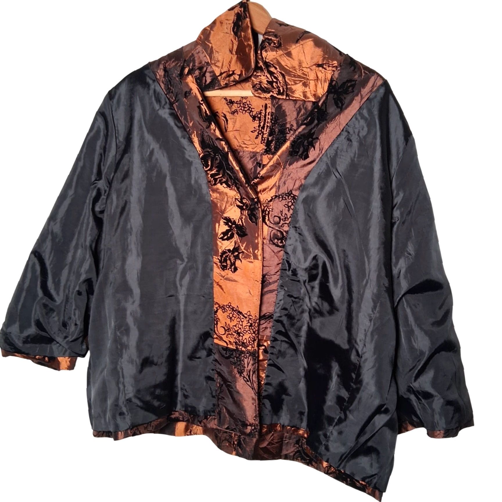 Vintage VINTAGE Susan Graver Style Jacket XL Floral Flocked Taffeta Patchwork Artsy Boho Copper Size XL / US 12-14 / IT 48-50 - 4 Thumbnail