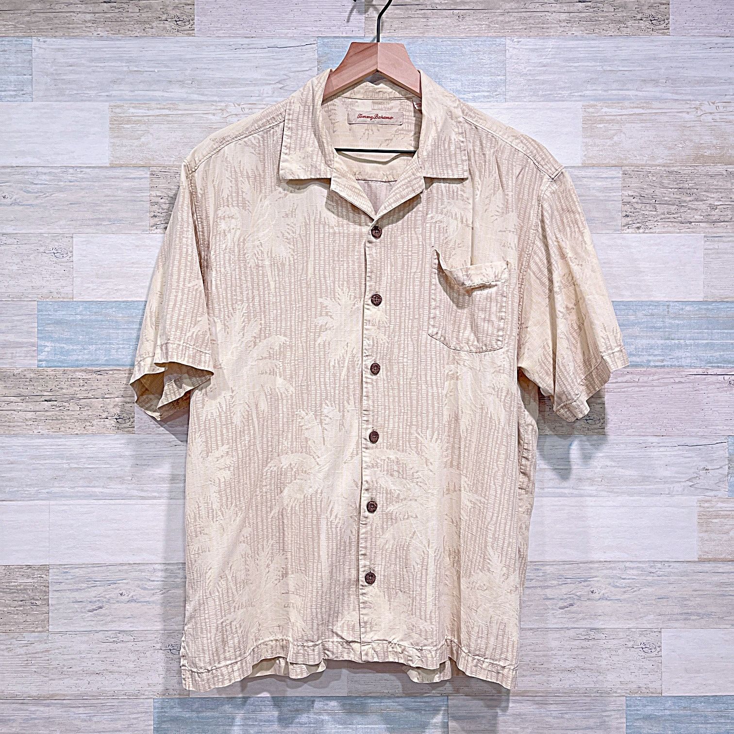 Tommy Bahama TOMMY BAHAMA 100% Silk Hawaiian Camp Shirt Khaki Mens Large Size US L / EU 52-54 / 3 - 2 Thumbnail