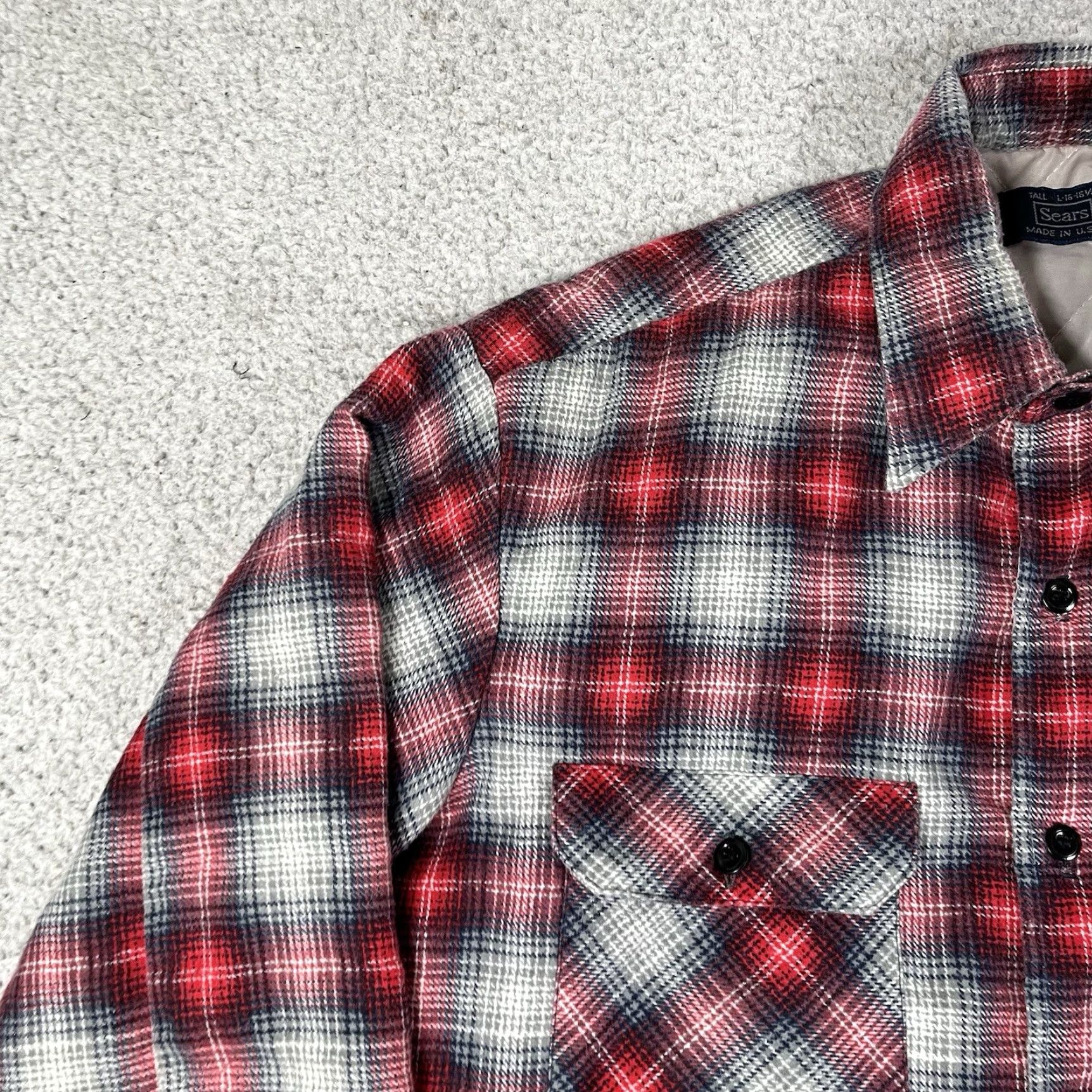 Sears Sears Flannel Shirt Mens L Plaid Quilt Lined Vintage Button-Up Cotton Red Proud USA 80s 90s Retro Casual Mens Size US L / EU 52-54 / 3 - 5 Thumbnail