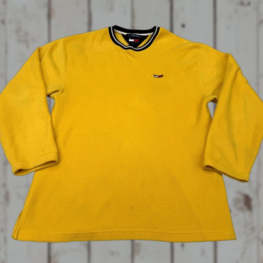 Logo 7 VINTAGE Tommy Jeans Sweatshirt Mens XL Yellow Fleece Crewneck Logo 90s Size US XL / EU 56 / 4 - 1 Thumbnail