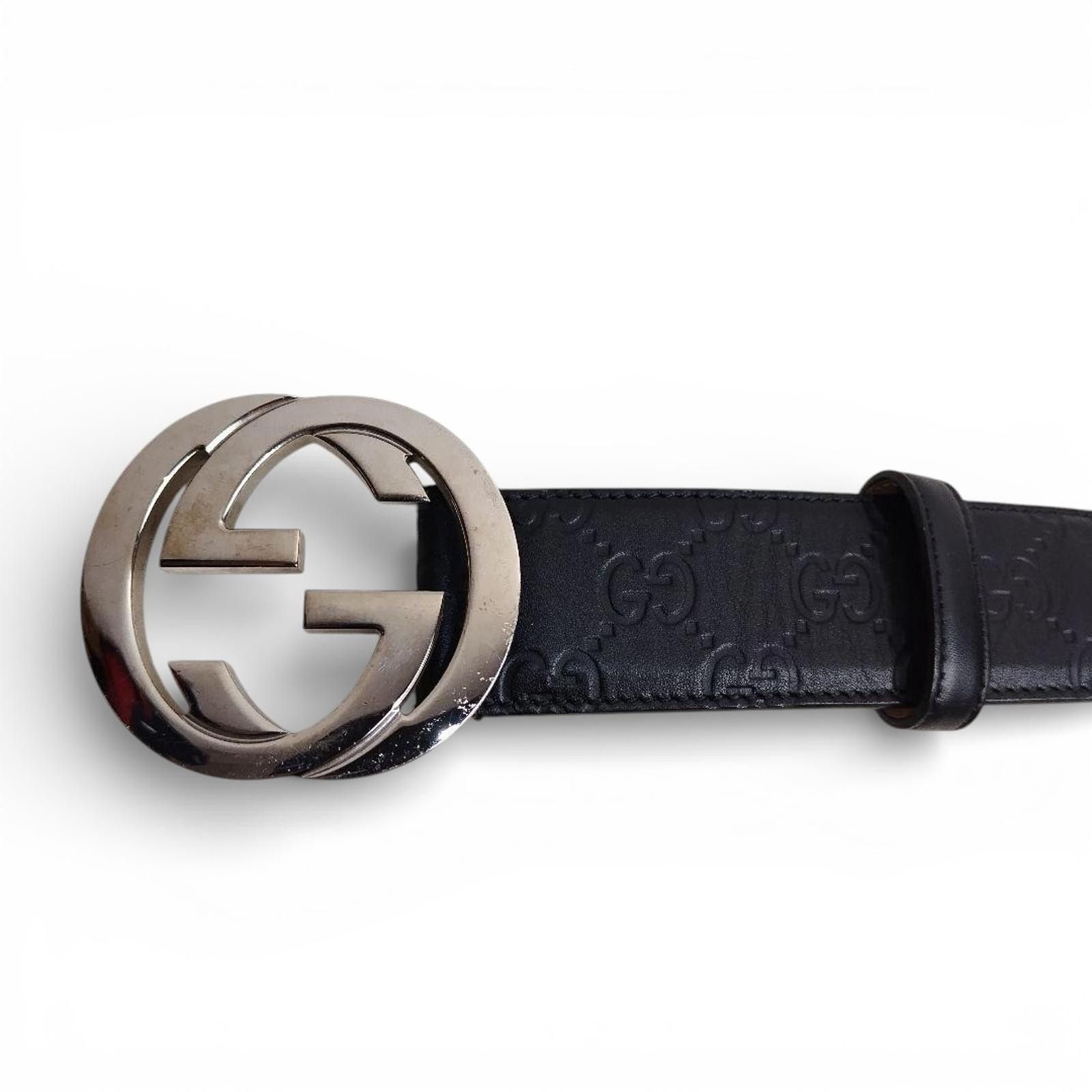 Gucci Gucci - Black Leather Belt Silver GG Buckle Size ONE SIZE - 3 Thumbnail