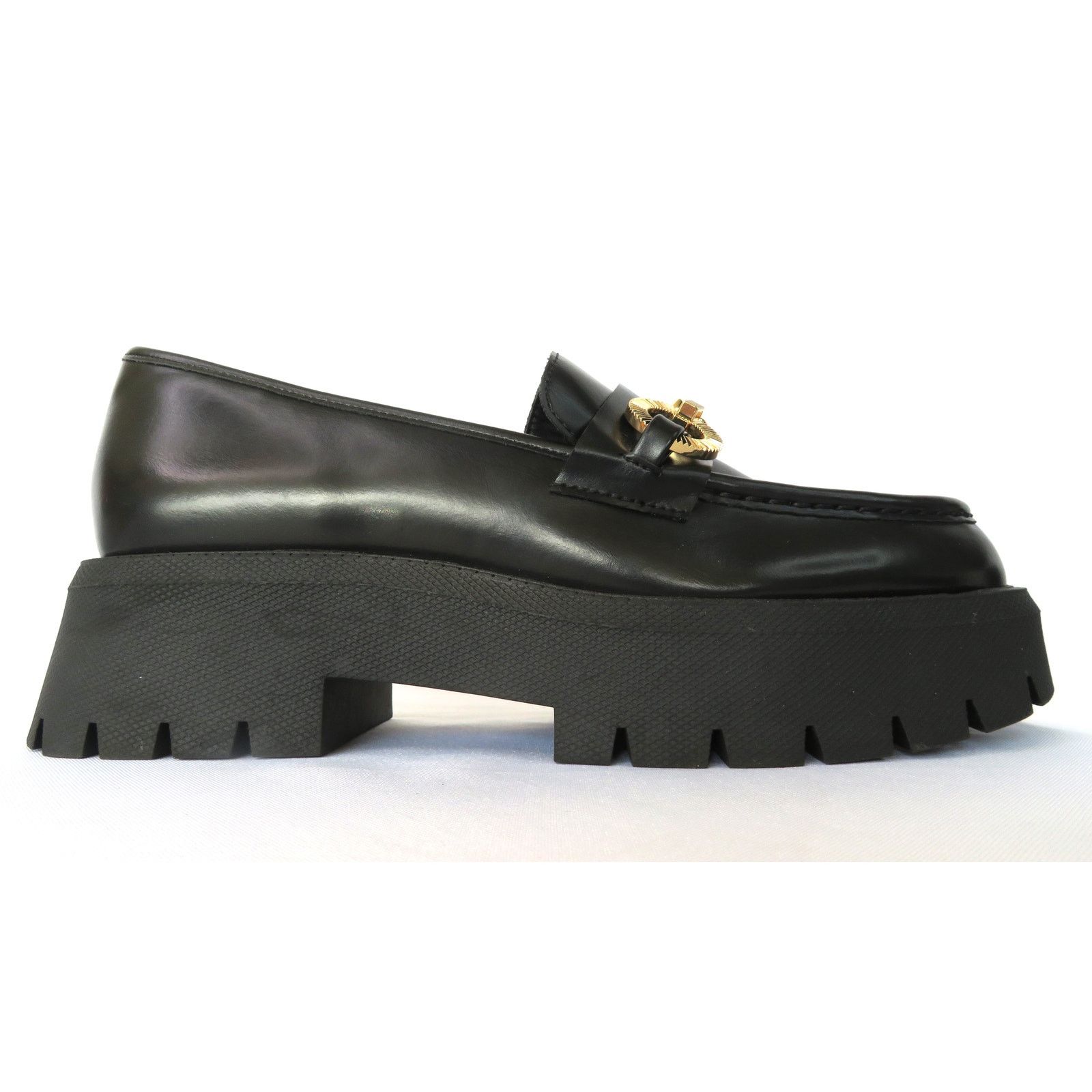Zara ZARA Women Black Chunky Lug Sole Loafers w/ Gold Ring Size US 9 / IT 39 - 3 Thumbnail