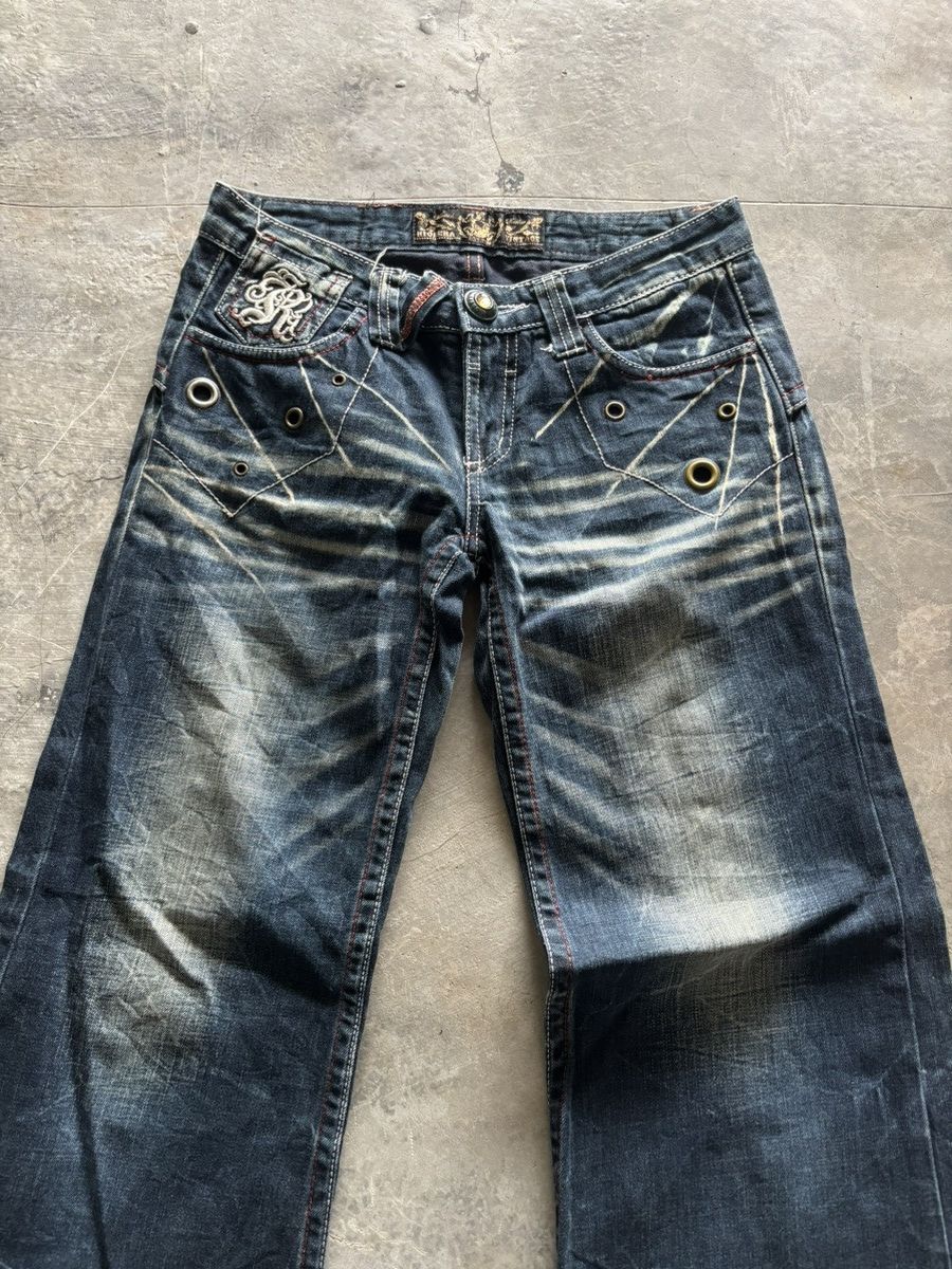 If Six Was Nine RIOBERA vintage flare jeans sick spellout back japanese punk Size US 29 - 2 Thumbnail