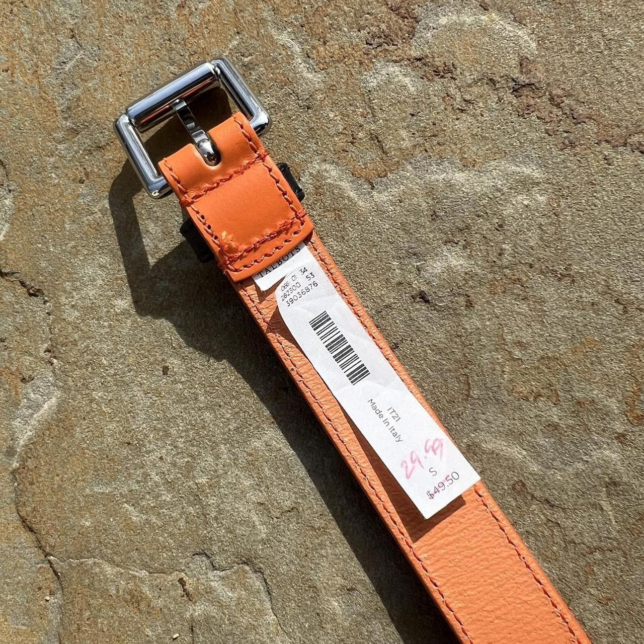 Designer NWT Orange Tan Navy Colorblock Leather Belt Made in Italy Size ONE SIZE - 7 Thumbnail