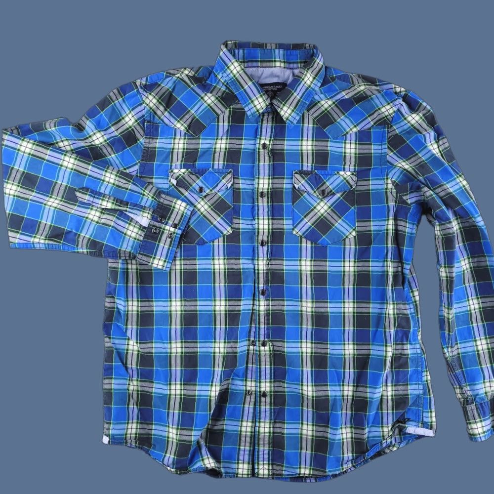 American Eagle Outfitters American Eagle Shirt XL Green Long Sleeve Pearl Snap Button Slim Mens Size US XL / EU 56 / 4 - 1 Thumbnail