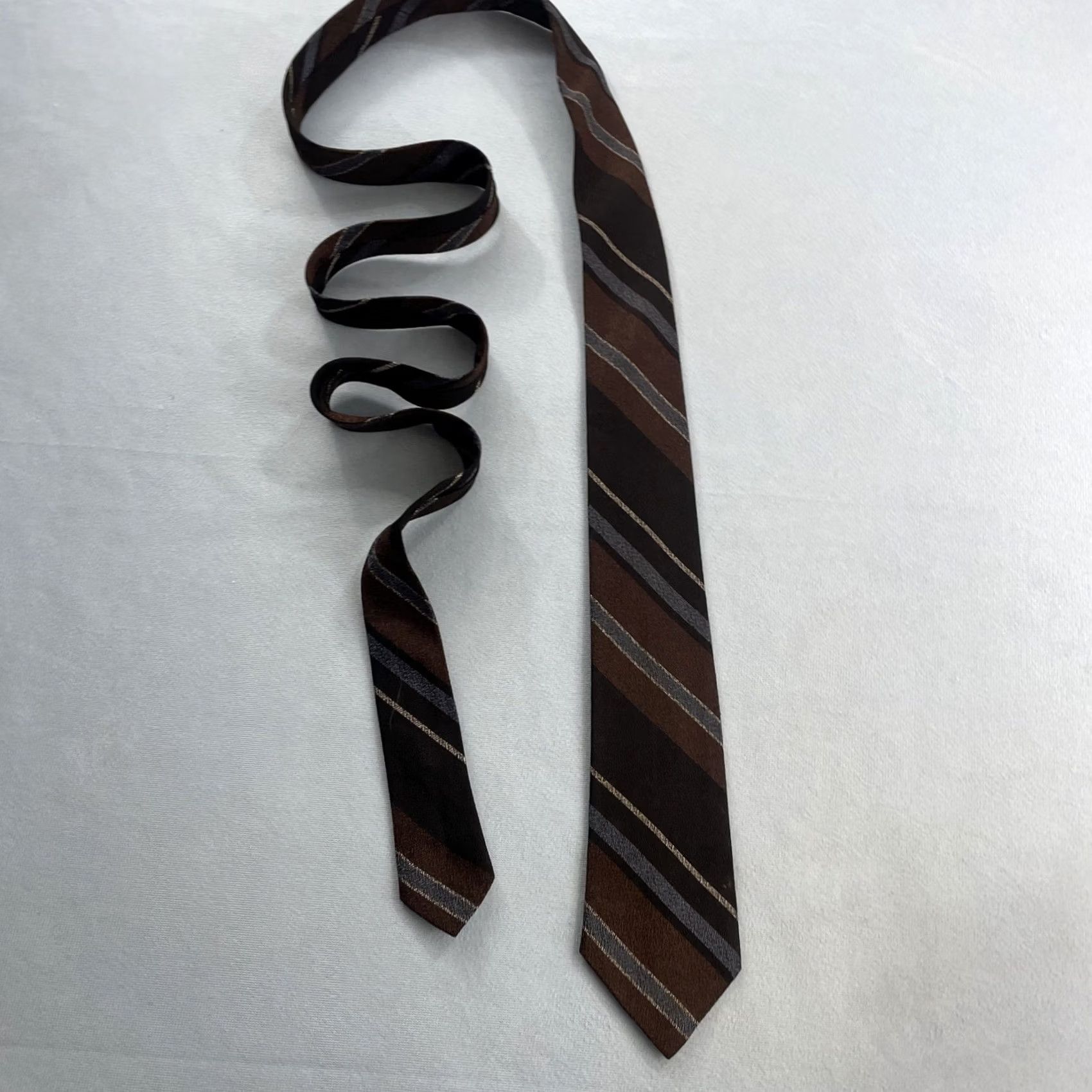 MCM VINTAGE 60s MCM Repp Tie Multi Skinny Stripe MadMen Business Brown Gray 2.5x56 Capsule Necktie) Size ONE SIZE - 4 Thumbnail