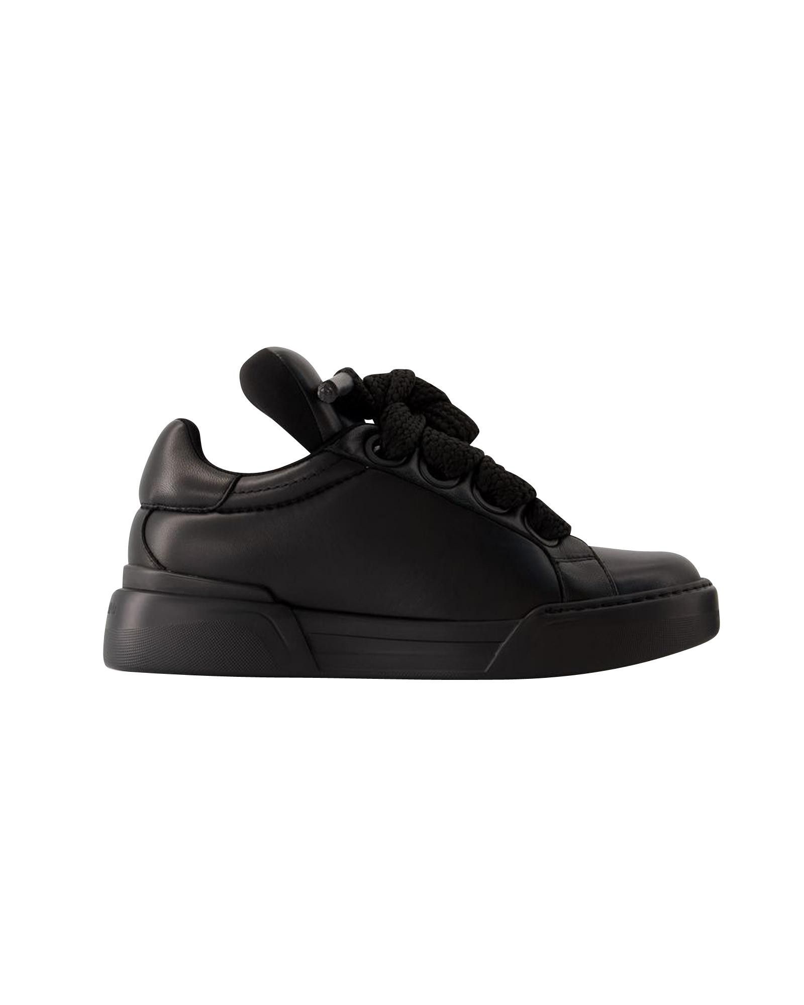 image of Dolce Gabbana Smooth Calfskin Top Lace Sneakers in Black, Men's (Size 7)