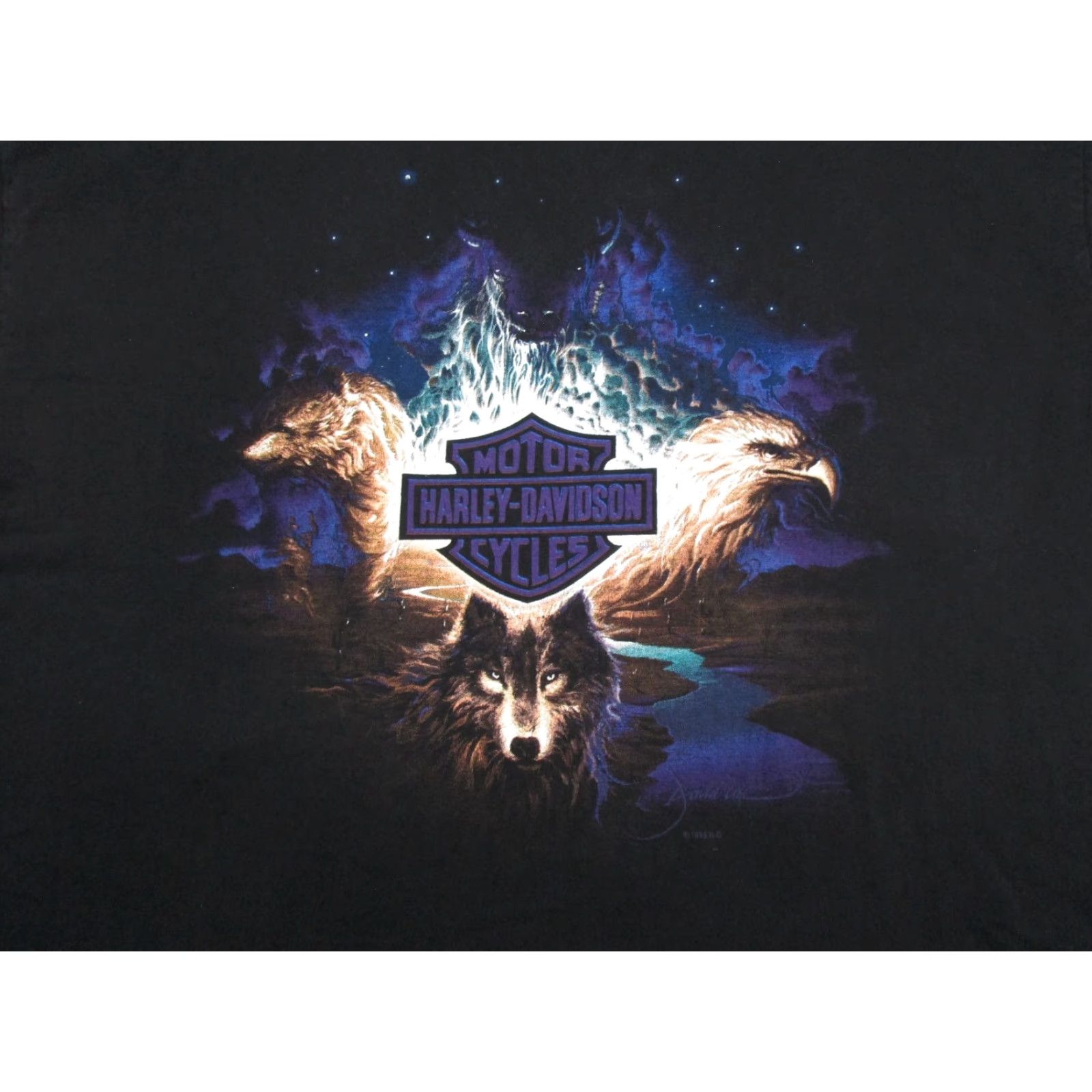 Harley Davidson VINTAGE Harley-Davidson Wolf Eagle 1995 Double Sided Shirt Mens 2XL Black Cotton T-Shirt 90s Animals Biker Mens Size US XXL / EU 58 / 5 - 2 Thumbnail