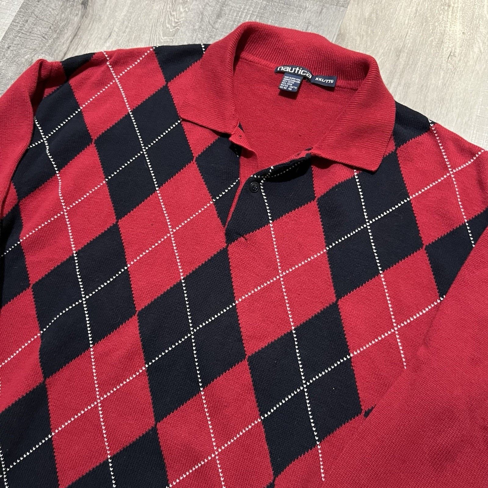 Nautica VTG Nautica Argyle Cotton Knit Red/Blue Collared Sweater 2XL Size US XXL / EU 58 / 5 - 3 Thumbnail