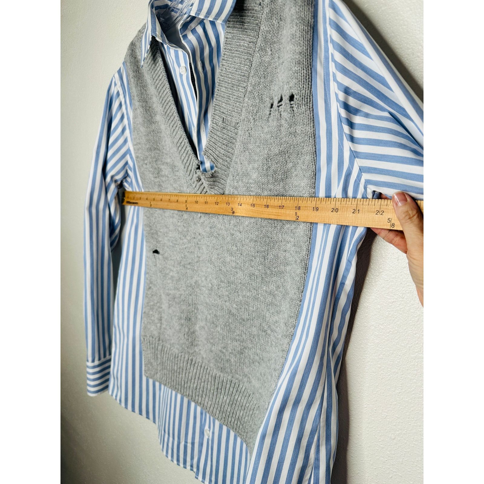 Maison Margiela Maison Margiela Distressed Gray Vest Layered Stripe Shirt Size L / US 10 / IT 46 - 12 Thumbnail