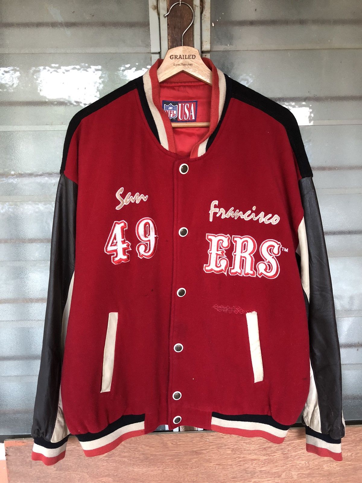 NFL Vintage 90's NFL USA 49ers Bomber Leather Jacket Size US L / EU 52-54 / 3 - 12 Thumbnail