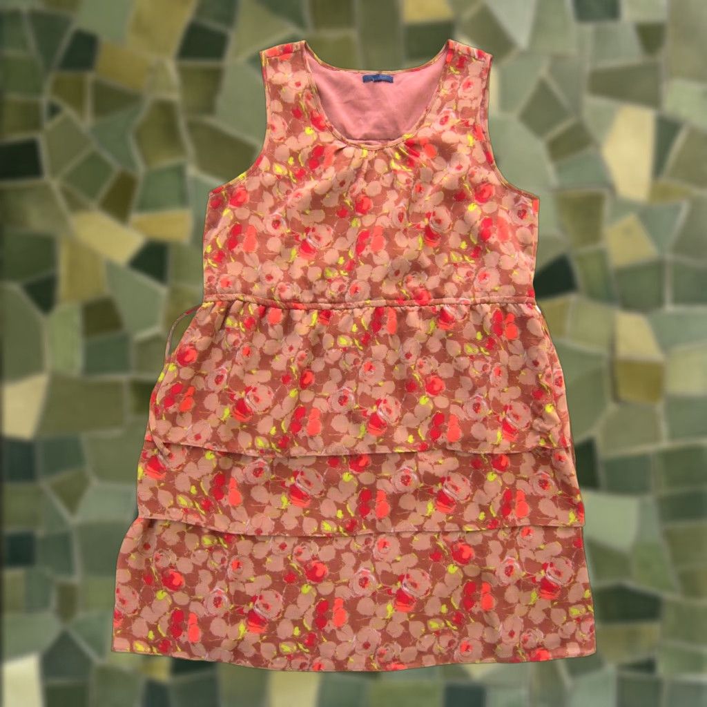 Gap Gap Floral Sleeveless Tank Dress L - Pink Brown Red Floral Ruffle Sheath Shift Tunic Sun Dress - 100% polyester - L - Women - Gap Size L / US 10 / IT 46 - 1 Thumbnail