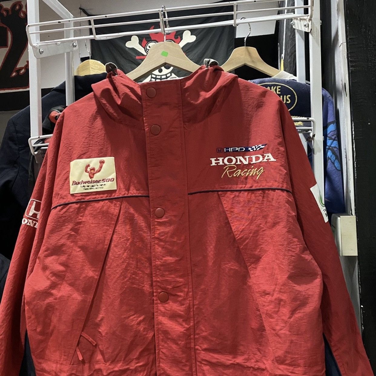 Budweiser Vintage 90s Honda Racing Budweiser 500 Hooded Racing Jacket Size US XL / EU 56 / 4 - 4 Thumbnail