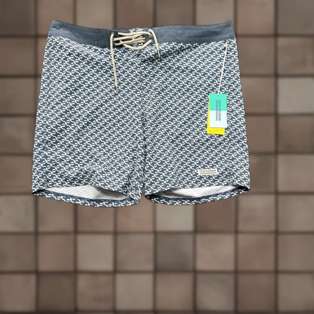 Vintage Fair Harbor Nautilus Boardshort Mens 38 Navy Geo Swim Trunks Recycled Polyester Surf Size US 38 / EU 54 - 1 Thumbnail