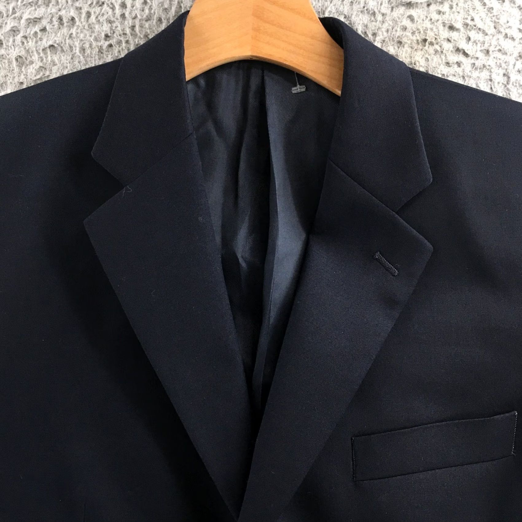 Vintage Macys Men's Blazer 40R Navy Wool 3 Button Notch Lapel Sports Coat Jacket Coat - Regular Size, Blue, Solid, Wool, Vintage No Size 40R - 3 Thumbnail