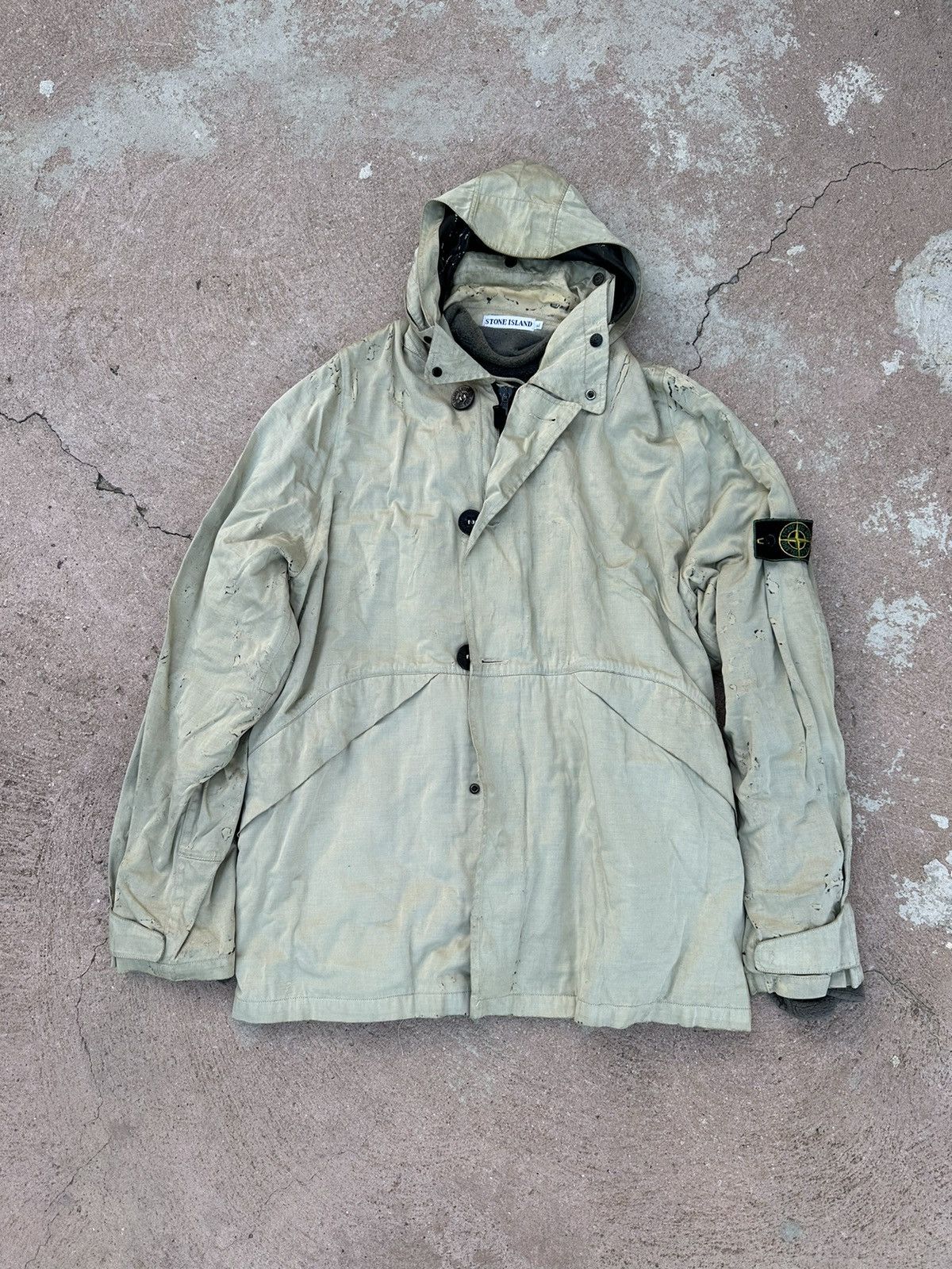 image of Stone Island Vintage Jacket Raso Gommato 1990S in Grey, Men's (Size XL)