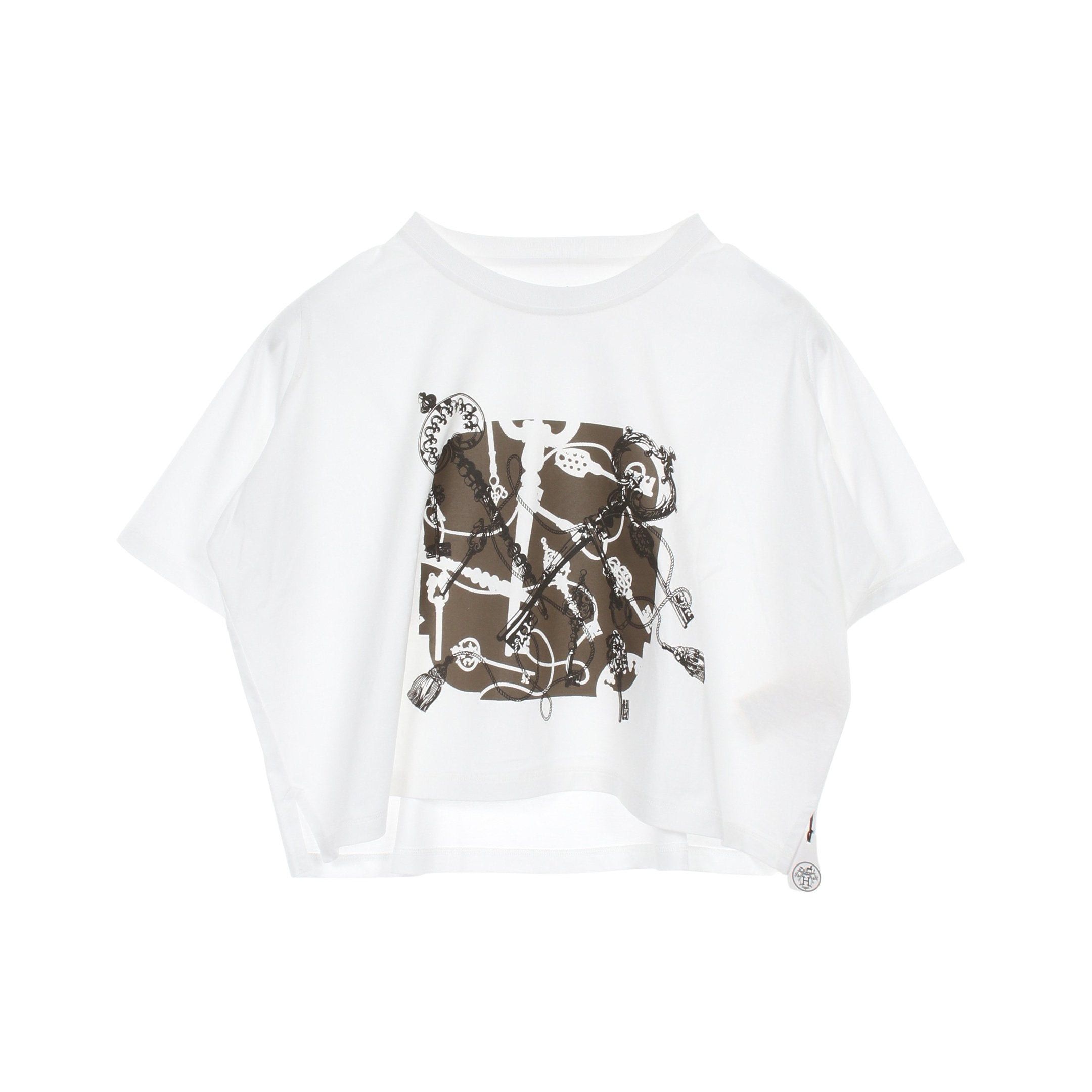 Hermes Hermes Cropped T-Shirt Cotton White Gray Brown Size ONE SIZE - 1 Thumbnail