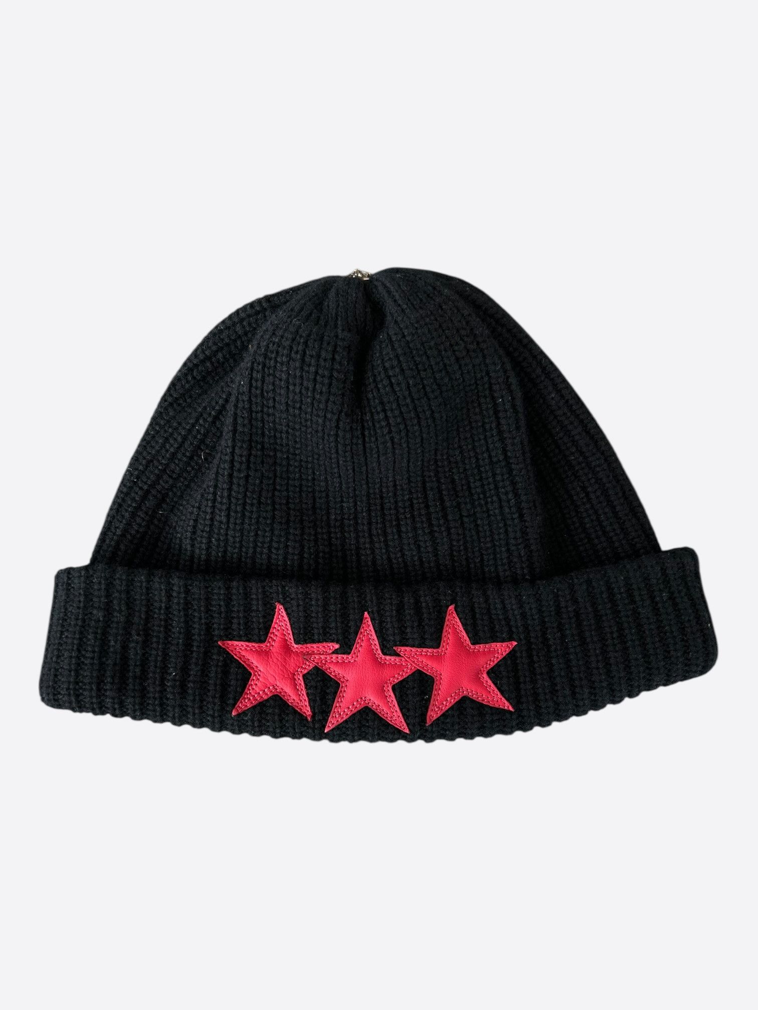 Chrome Hearts Chrome Hearts Black & Red Triple Star Patch Cashmere Beanie Size ONE SIZE - 1 Thumbnail
