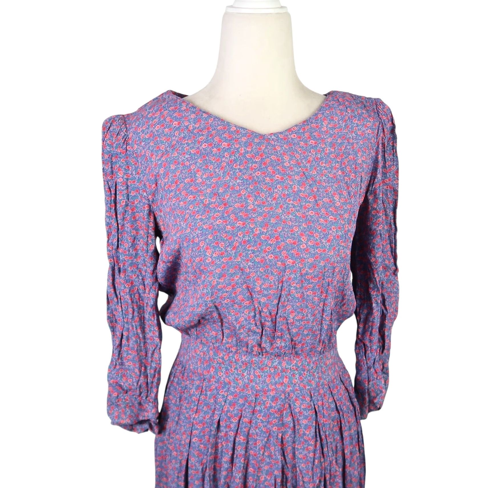 Vintage VINTAGE Karin Stevens Dress Midi Floral 80s Blue Pink Womens 6 Rayon Floral Casual Workwear 80s 90s Size M / US 6-8 / IT 42-44 - 2 Thumbnail