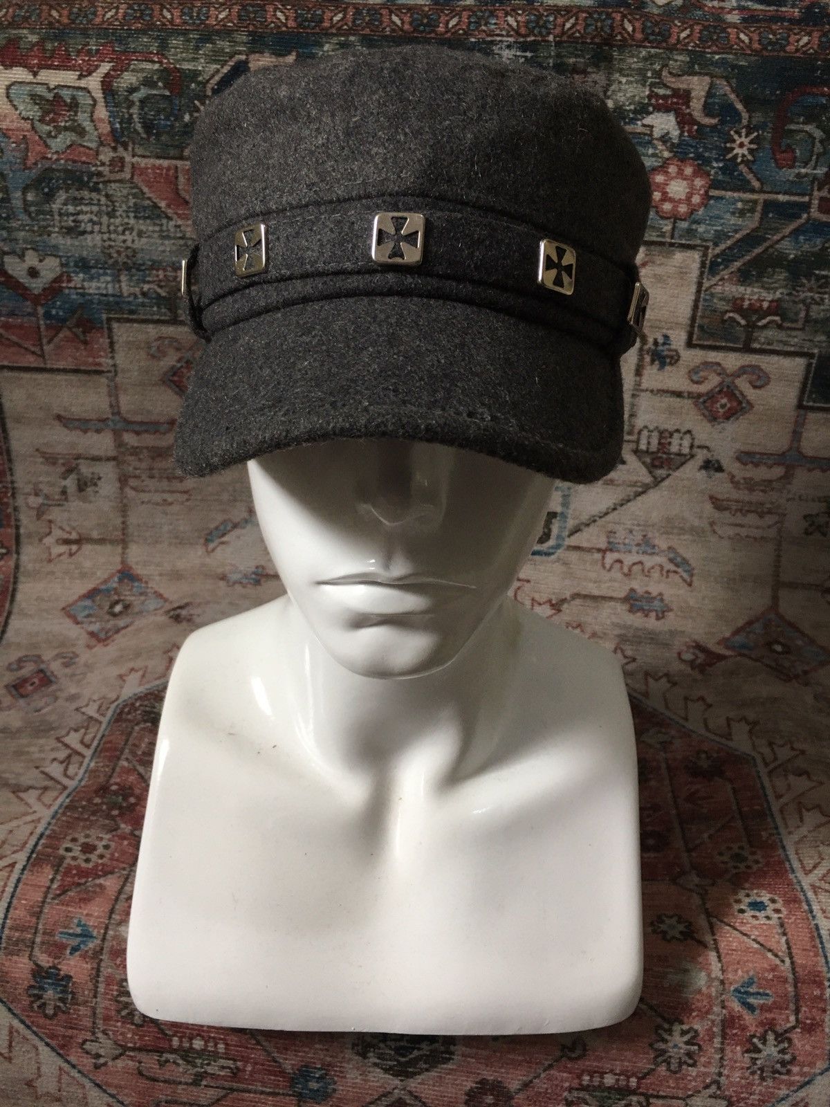 Japanese Brand Grey Spike Cross Cadet Hat Size ONE SIZE - 2 Thumbnail