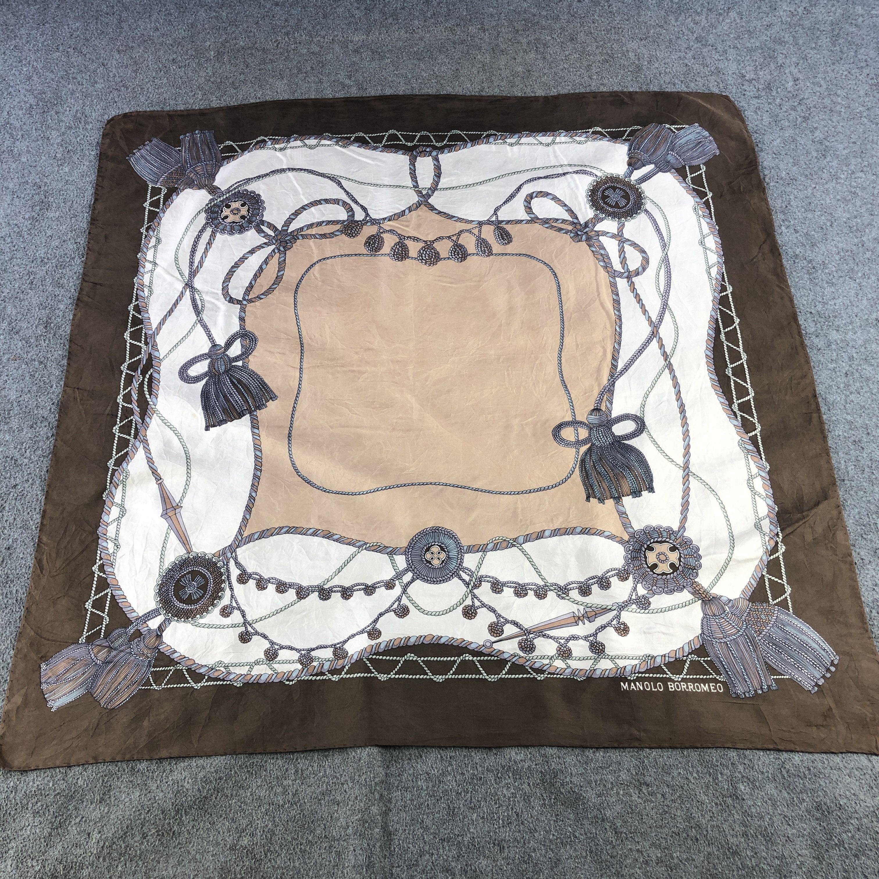 Vintage Manolo Borromeo Luxury Hand Rolled Silk Scarf M1175 Size ONE SIZE - 2 Thumbnail