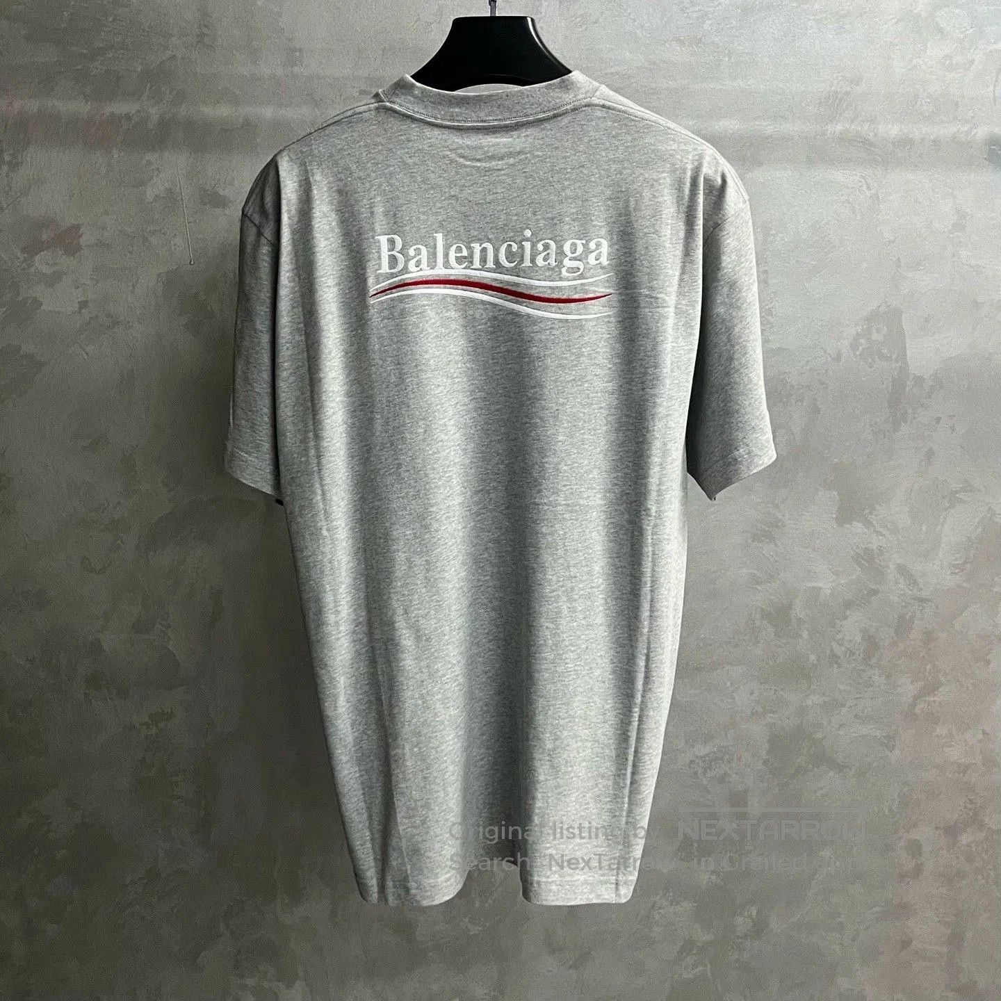 Balenciaga Gray Logo Print Short Sleeve T-shirt.