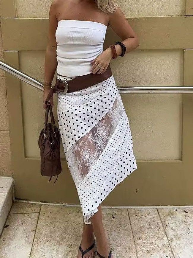 Other Vintage Patchwork Style Polka Dot Lace Skirt Size 28" / US 6 / IT 42 - 1 Thumbnail