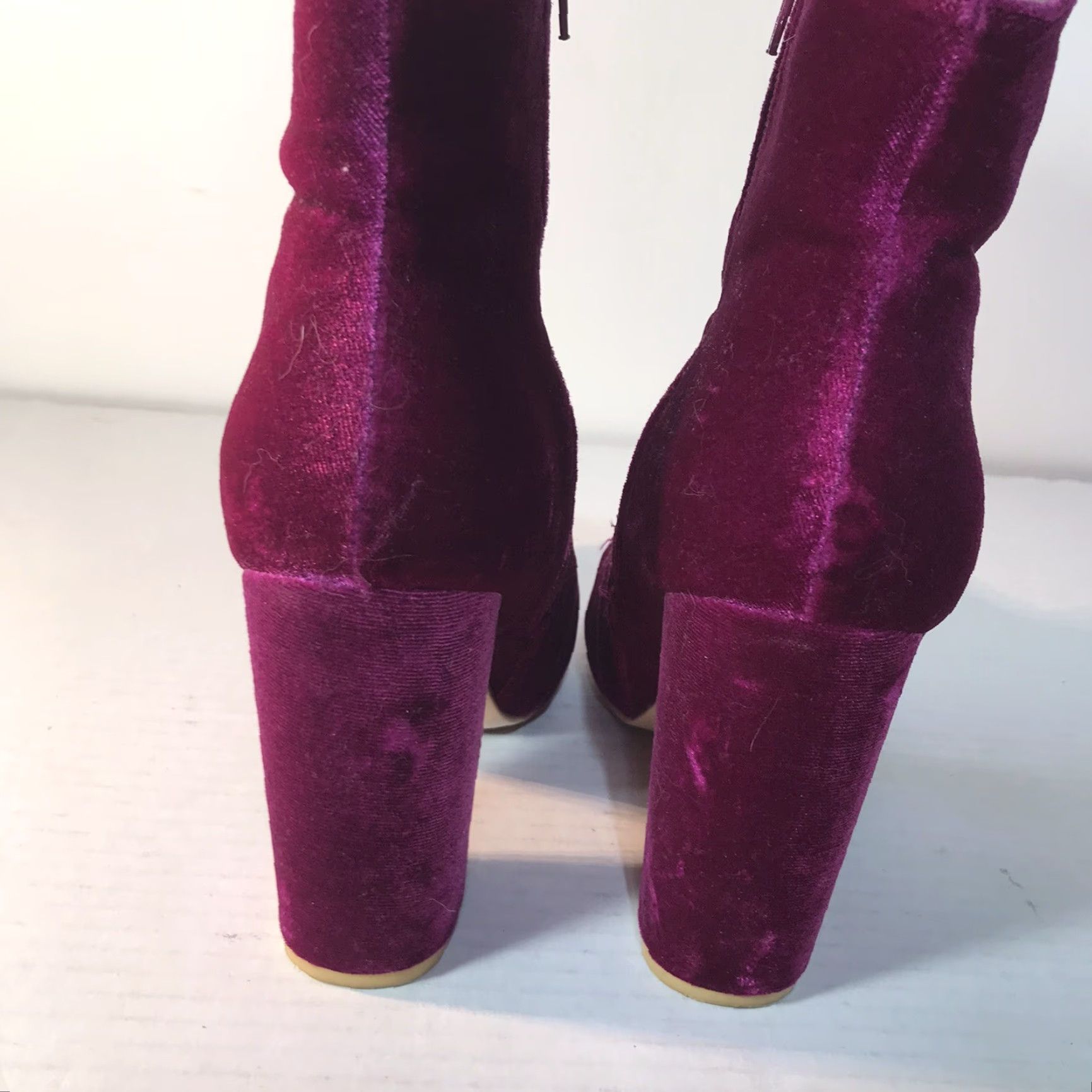 Vintage VINTAGE JustFab Women's Booties Chunky 4in Side Zip Ankle Boots Fall Winter Pink 90s Bohemian Zipper Heel Size US 7 / IT 37 - 2 Thumbnail