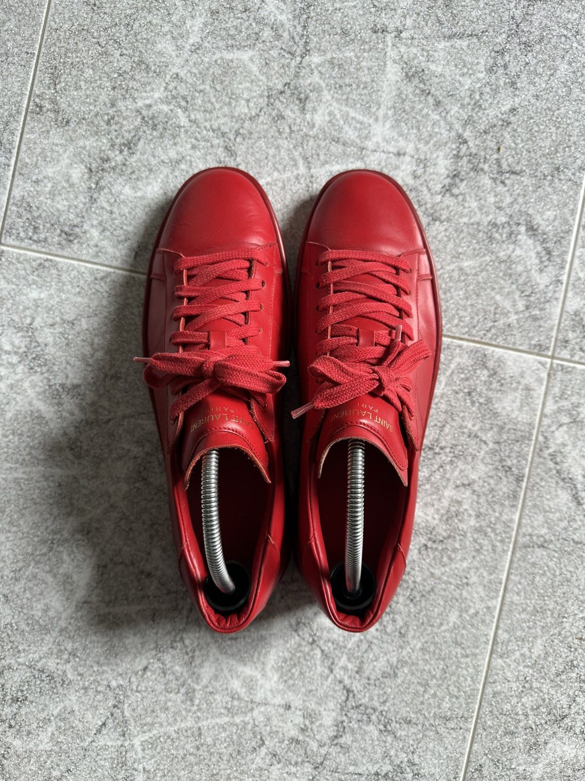 Saint Laurent Paris Saint Laurent SL01 Red Leather Low Sneakers Size US 9 / EU 42 - 6 Thumbnail