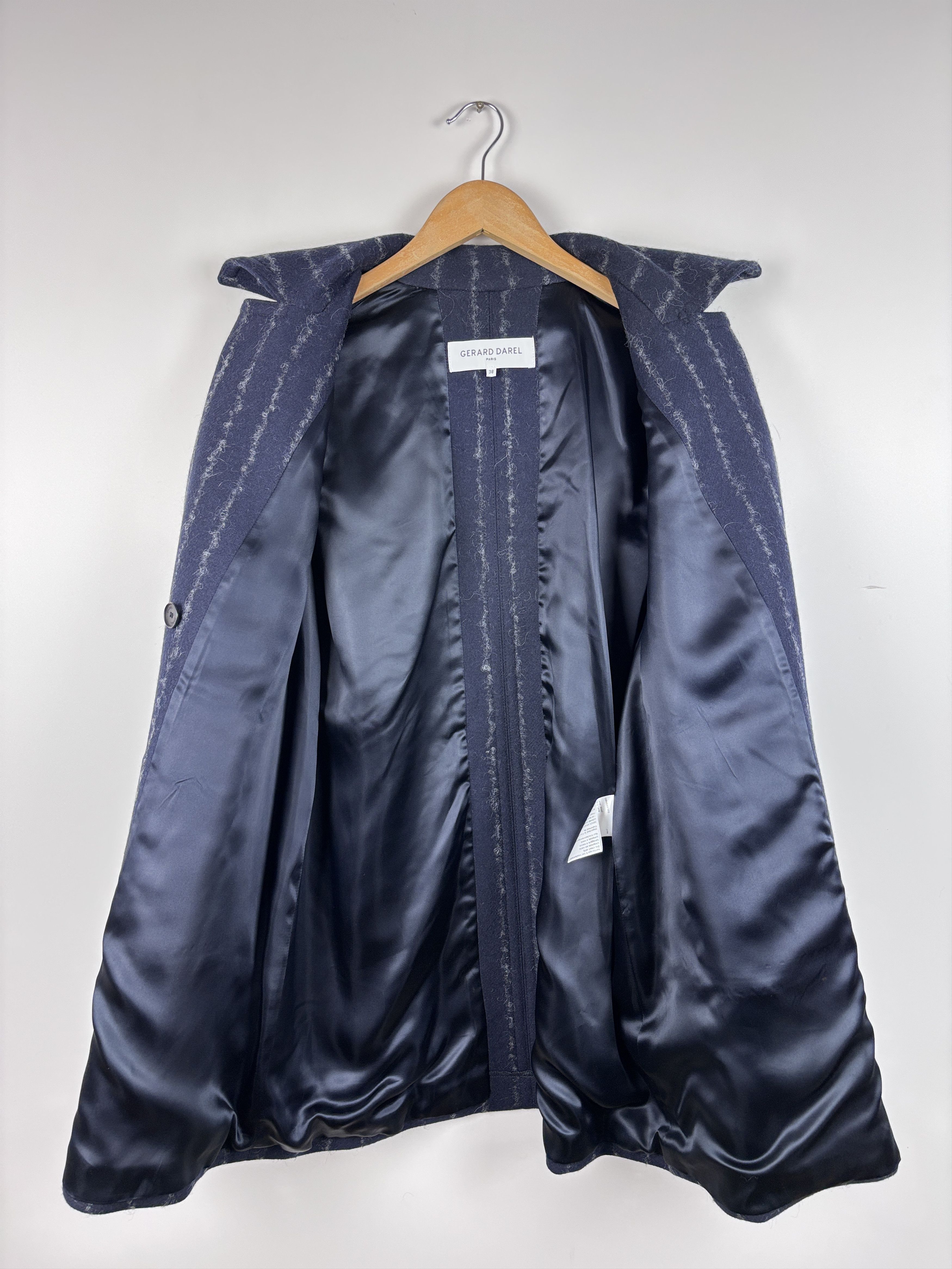 Gerard Darel Paris Double Breasted Wool Coat Navy Blue 38