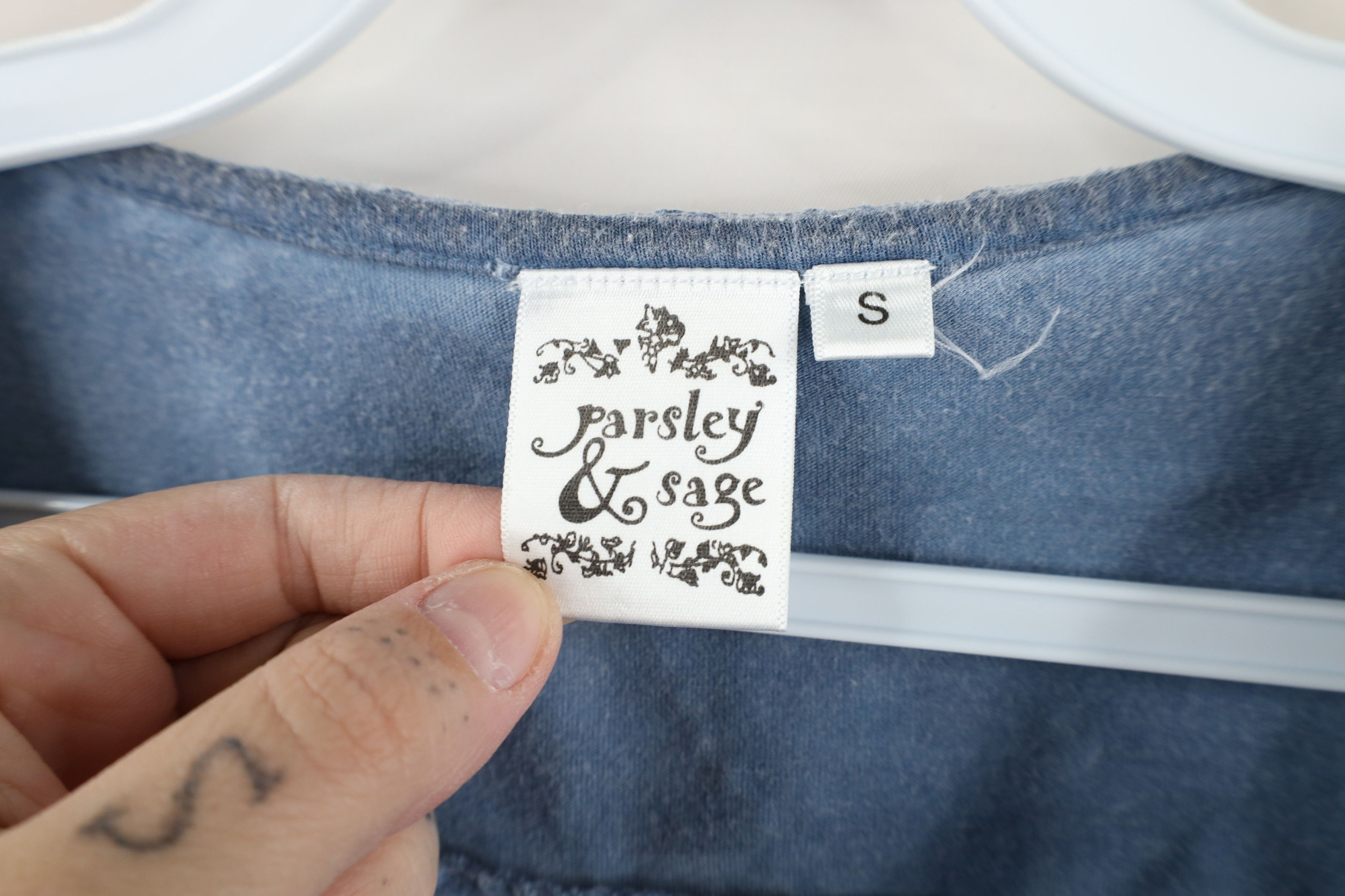 Vintage Vintage 90s Parsley & Sage Lace Flower Tunic T-Shirt Blue Size S / US 4 / IT 40 - 9 Thumbnail