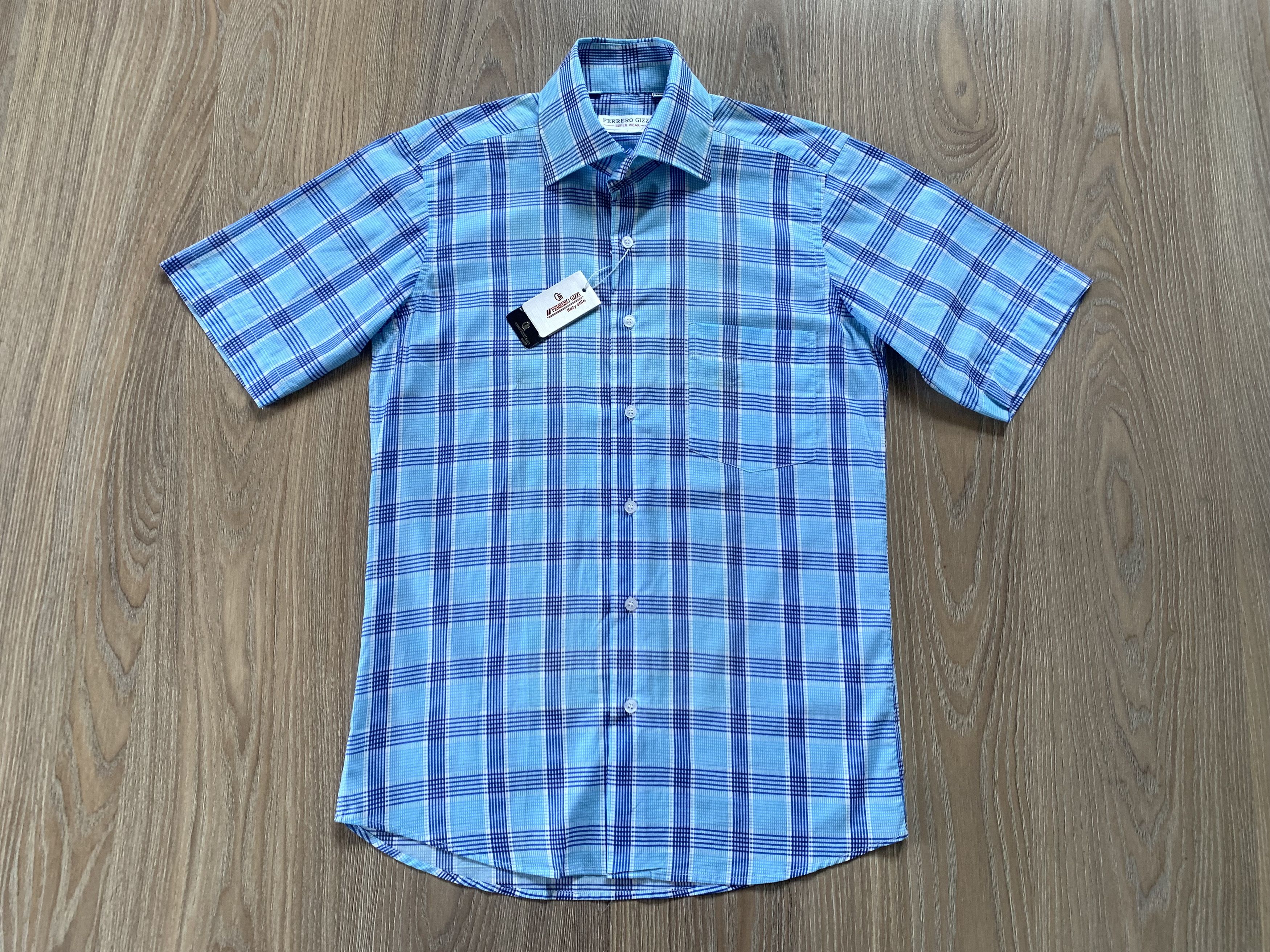 Other Ferrero Gizzi Blue Plaid Slim Fit Short Sleeve Shirt Size US M / EU 48-50 / 2 - 2 Thumbnail