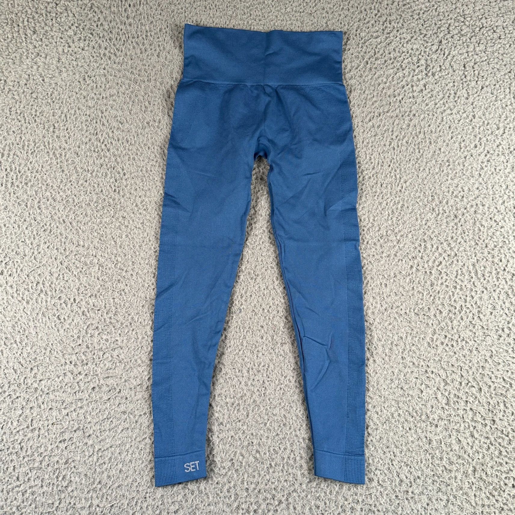 Vintage SET Active Leggings Womens Small Blue Ribbed Activewear Size 28" / US 6 / IT 42 - 6 Thumbnail