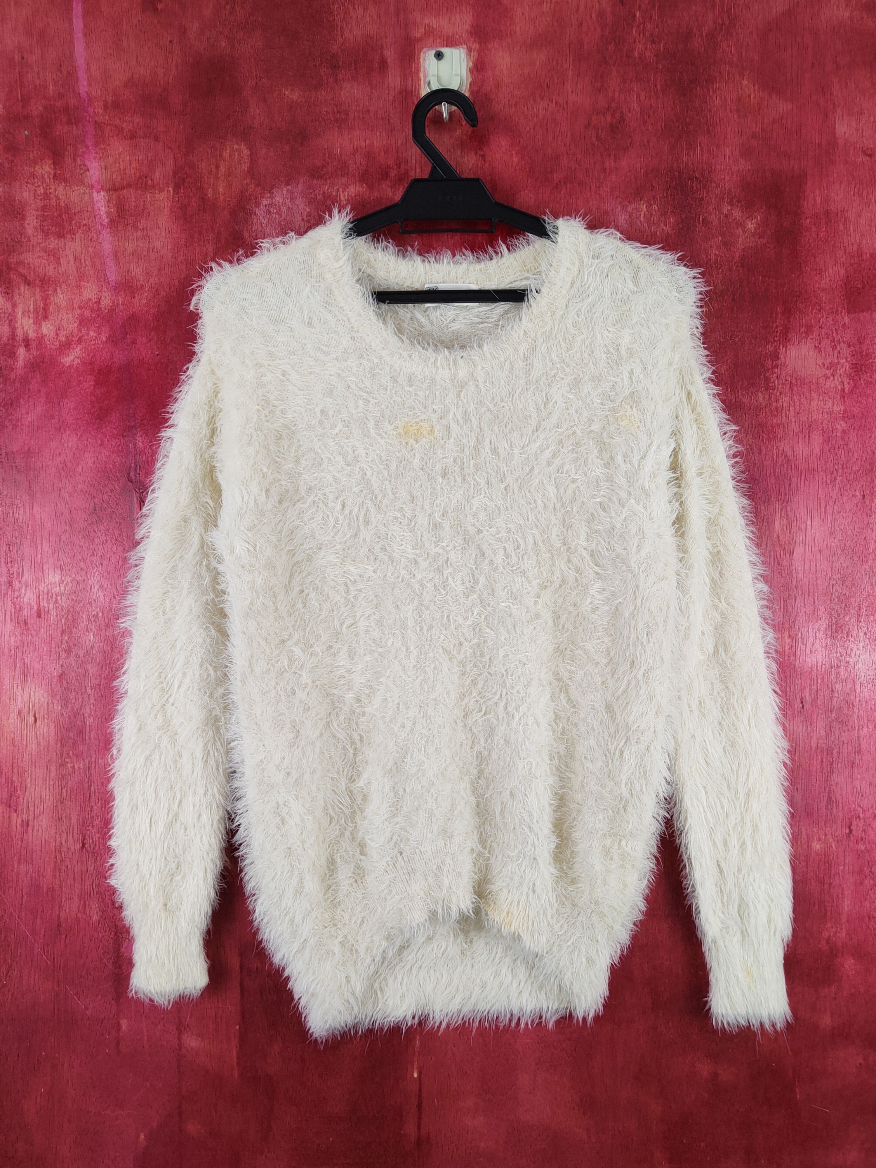 Homespun Knitwear Michel Klein Cream Shag Shaggy Fur Mohair Knitwear #S2007 Size S / US 4 / IT 40 - 1 Thumbnail